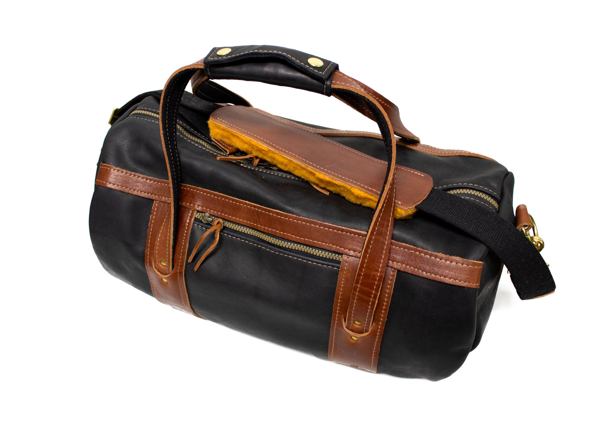 Black Leather with Chestnut Leather Trim Club Duffel