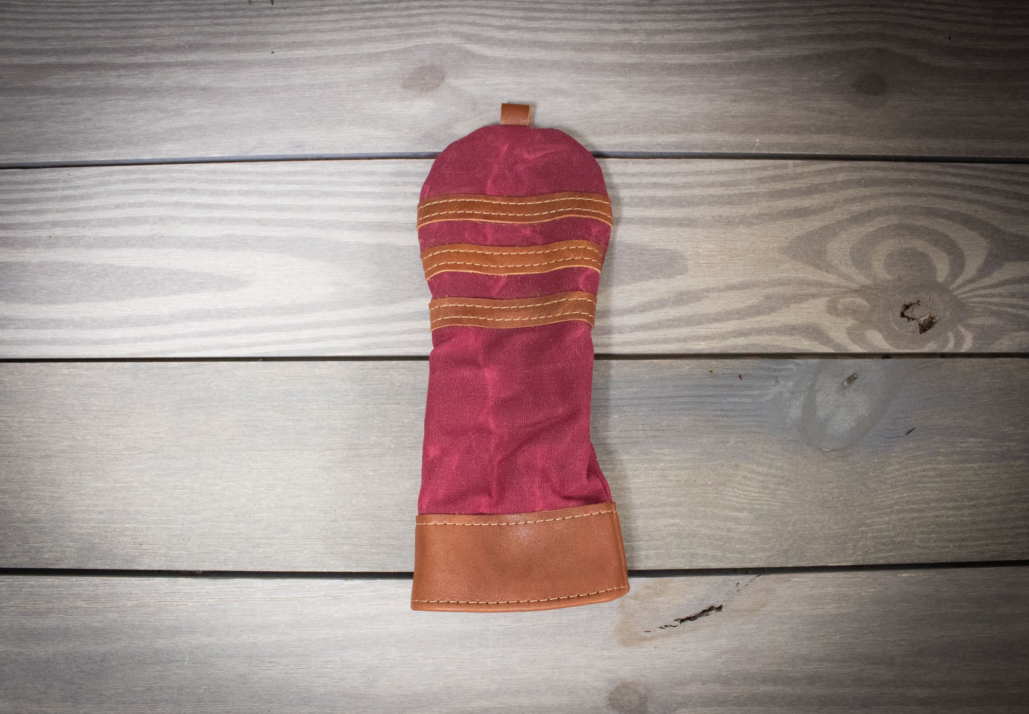 Burgundy and Natural Leather Traditional Style Fairway Wood Cover- Steurer & Jacoby