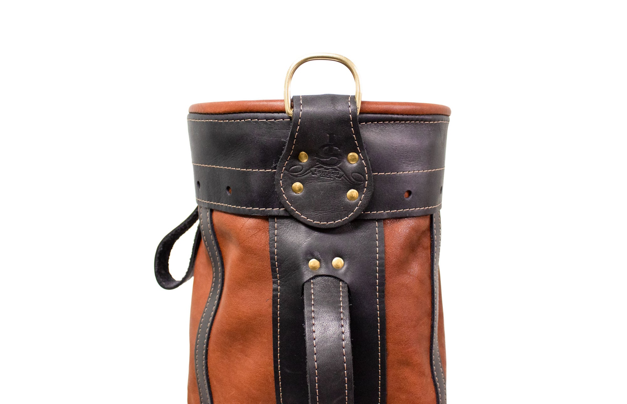 Chestnut and Black Leather Staff Style Golf Bag Top Cuff- Steurer & Jacoby