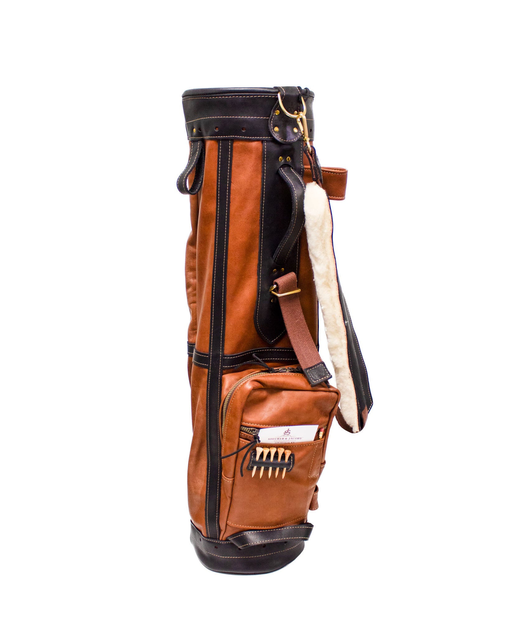 Chestnut Leather with Black Leather Trim Sunday Style Golf Bag- Steurer & Jacoby