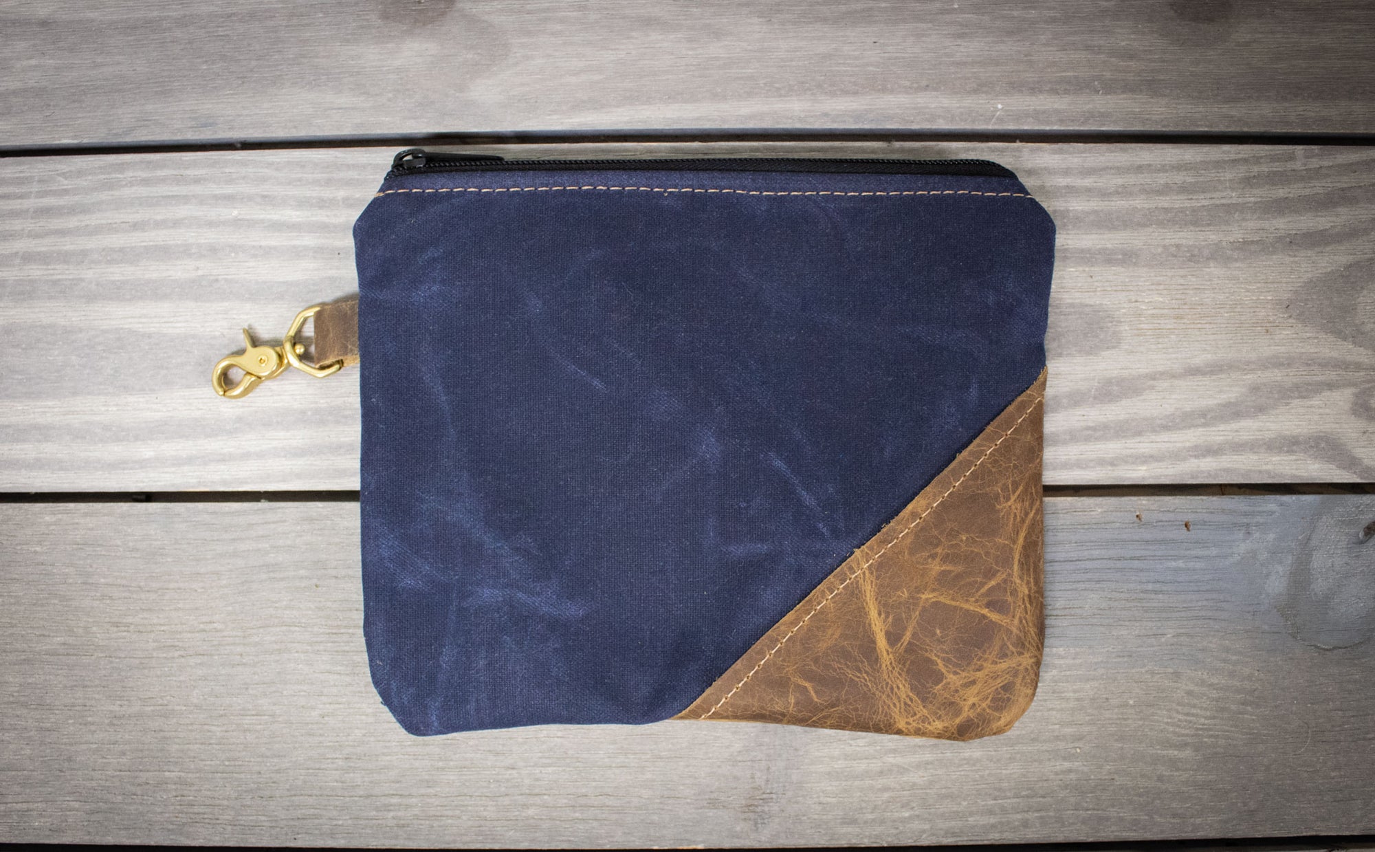 Leather and Navy Canvas Valuables Pouch- Steurer & Jacoby