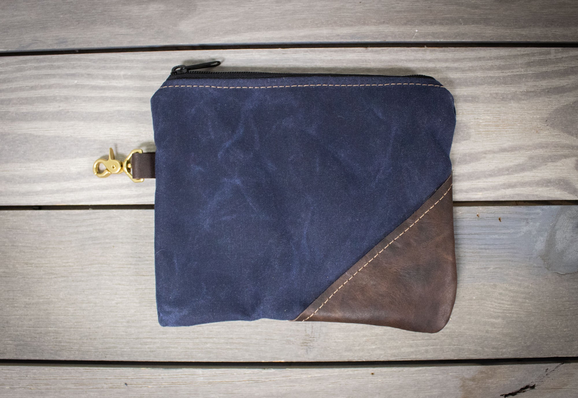 Leather and Navy Canvas Valuables Pouch- Steurer & Jacoby