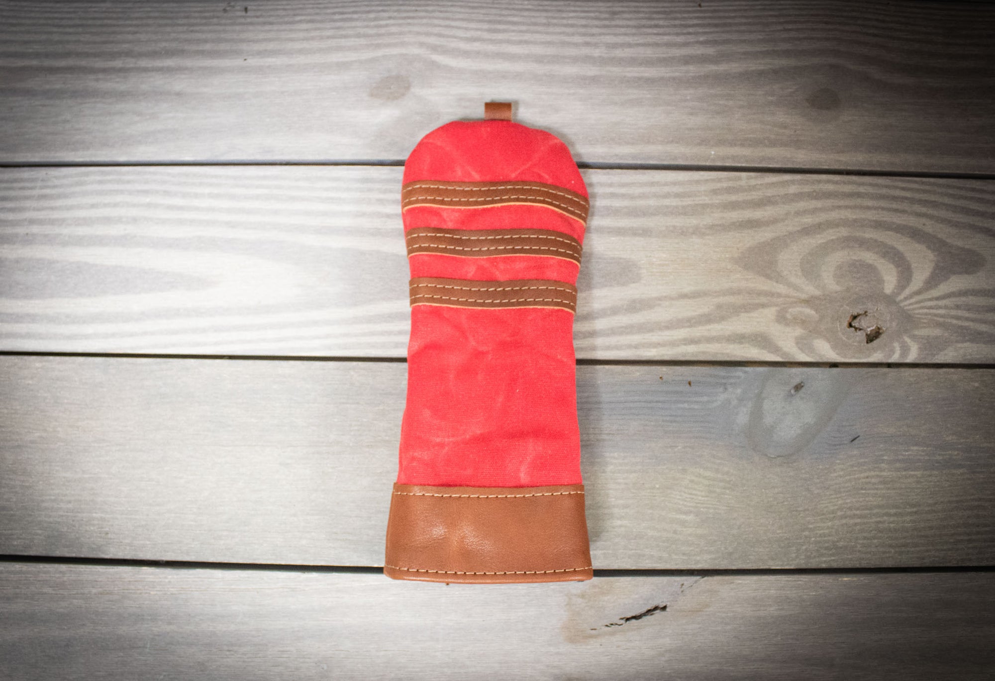 Red and Natural Leather Traditional Style Fairway Wood Cover- Steurer & Jacoby