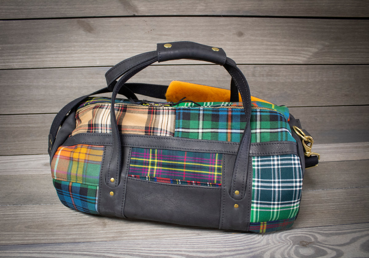 Tartan Patchwork with Black Leather Club Duffel Bag- Steurer & Jacoby