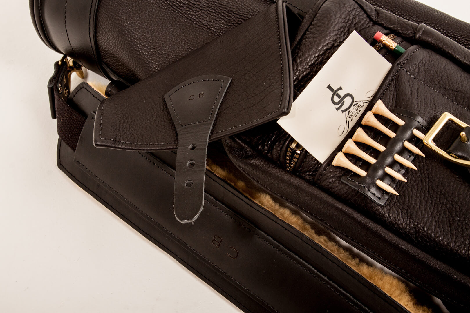 Black Leather Airliner Golf Bag Ball Pocket- Steurer & Jacoby