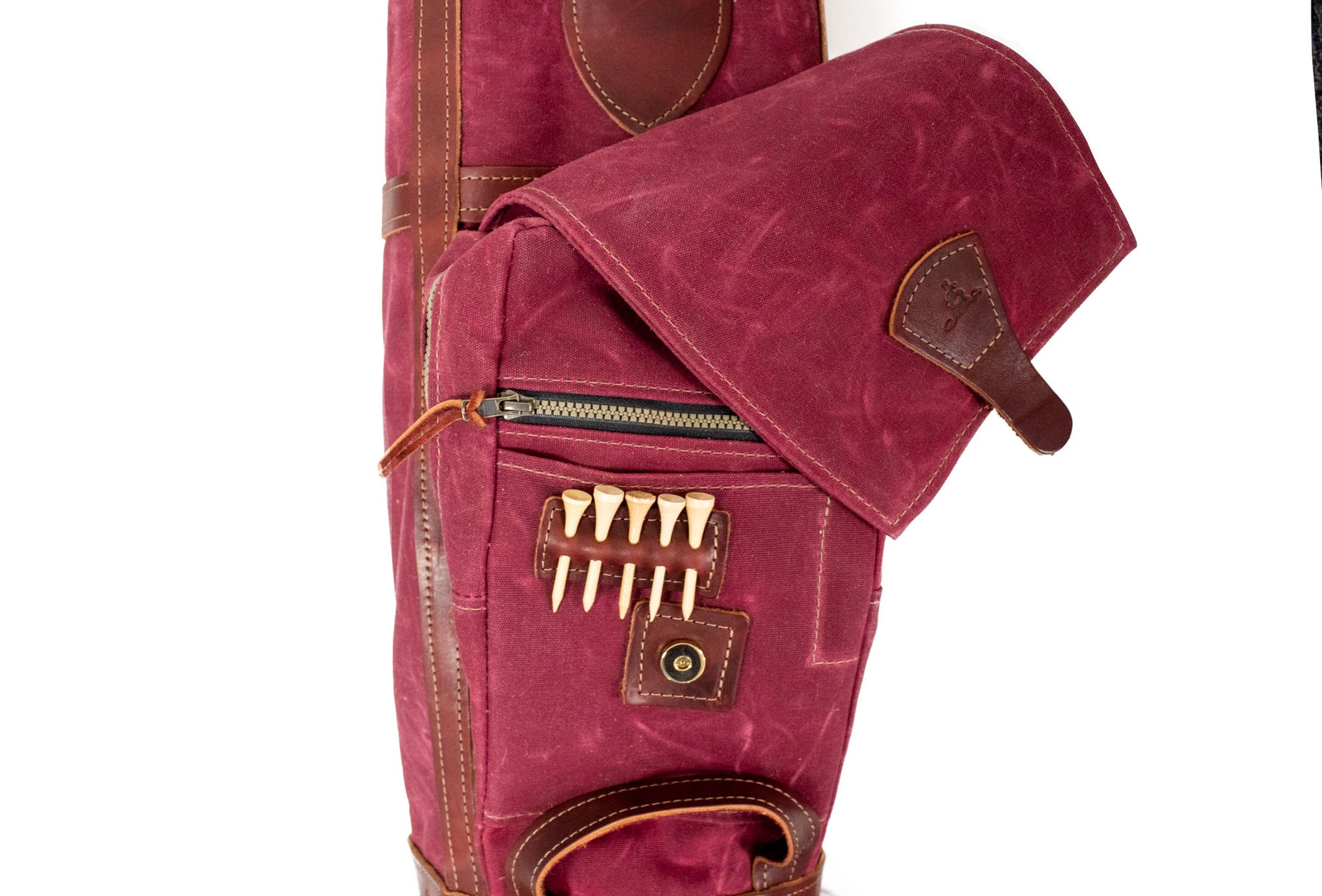 Burgundy Waxed Canvas with Burgundy Leather Staff Bag Ball Pocket- Steurer & Jacoby
