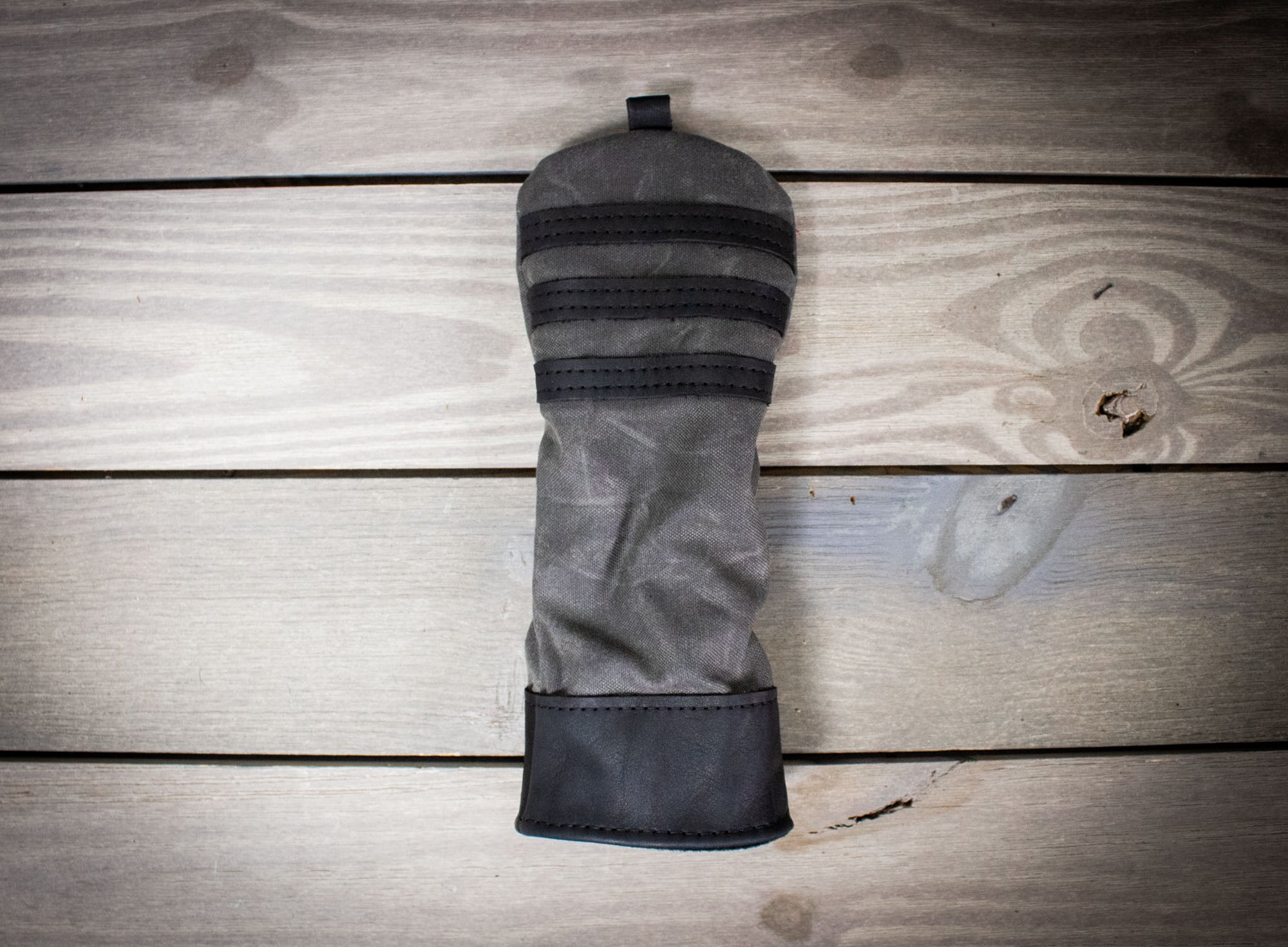 Charcoal Waxed Canvas and Black Leather- Fairway Wood Cover- Steurer & Jacoby