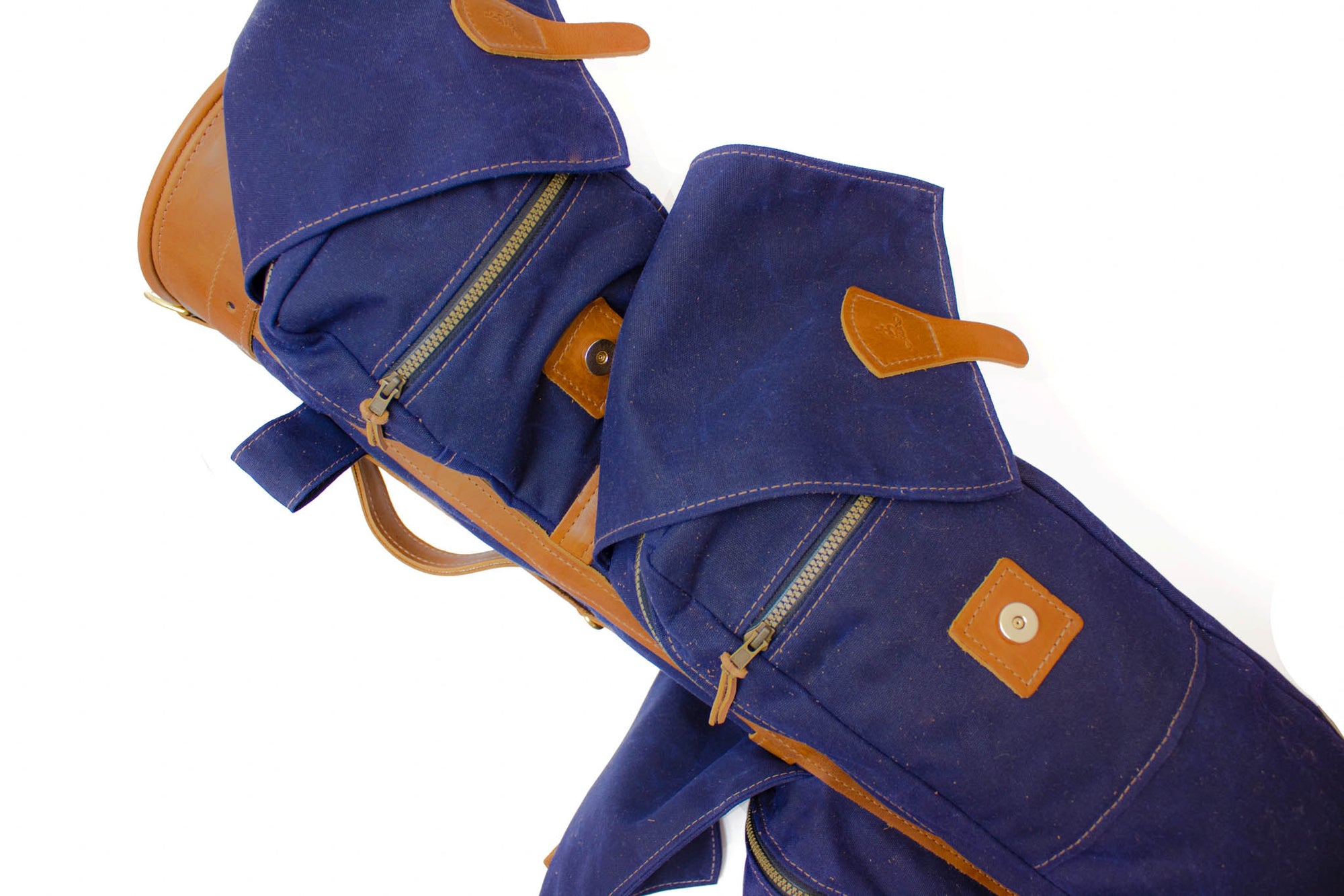 8" Navy Waxed Gran Tour Golf Bag Pockets- Steurer & Jacoby