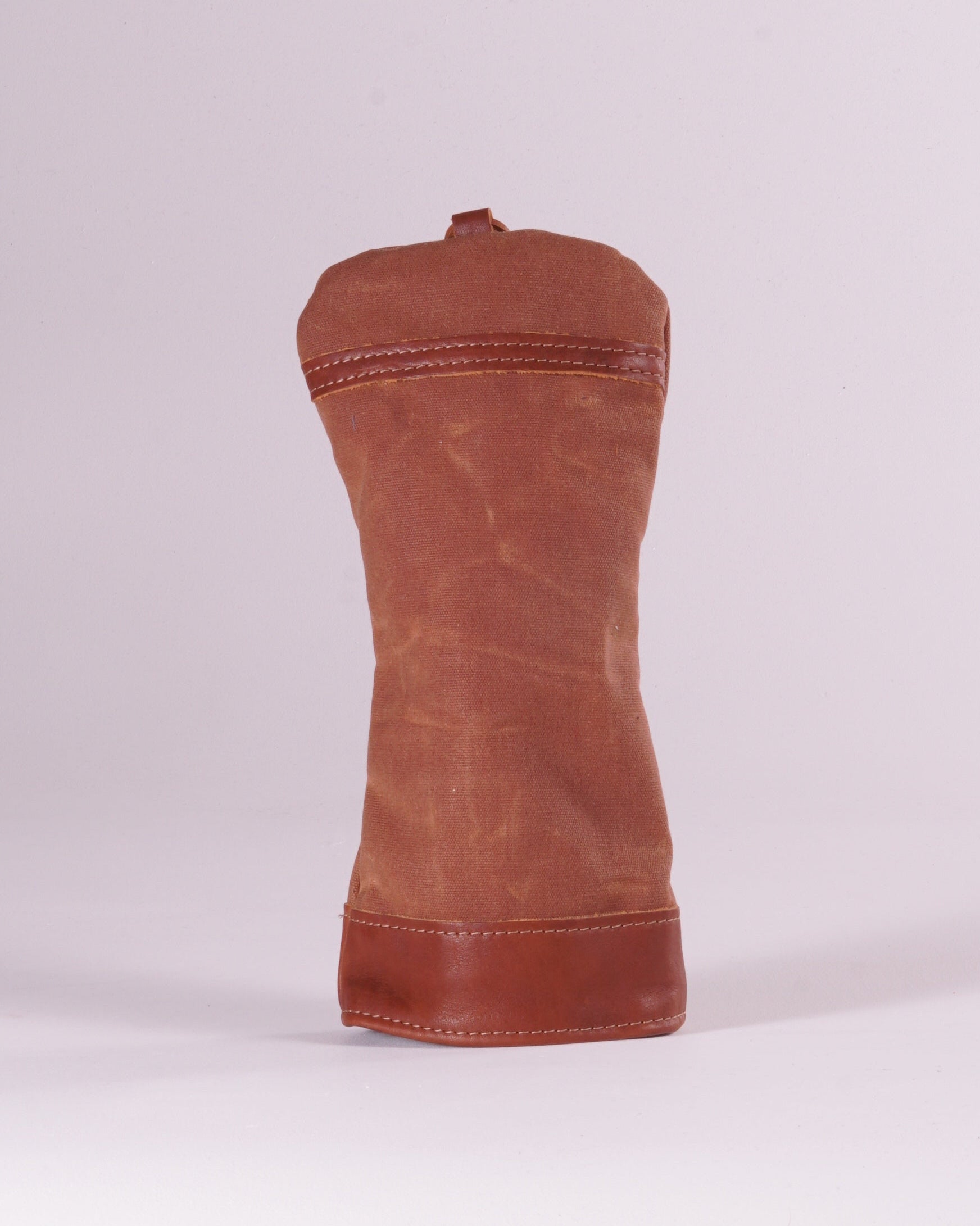 Modern Driver Head Cover - Brush Brown Waxed Canvas and Chestnut Leather Trim