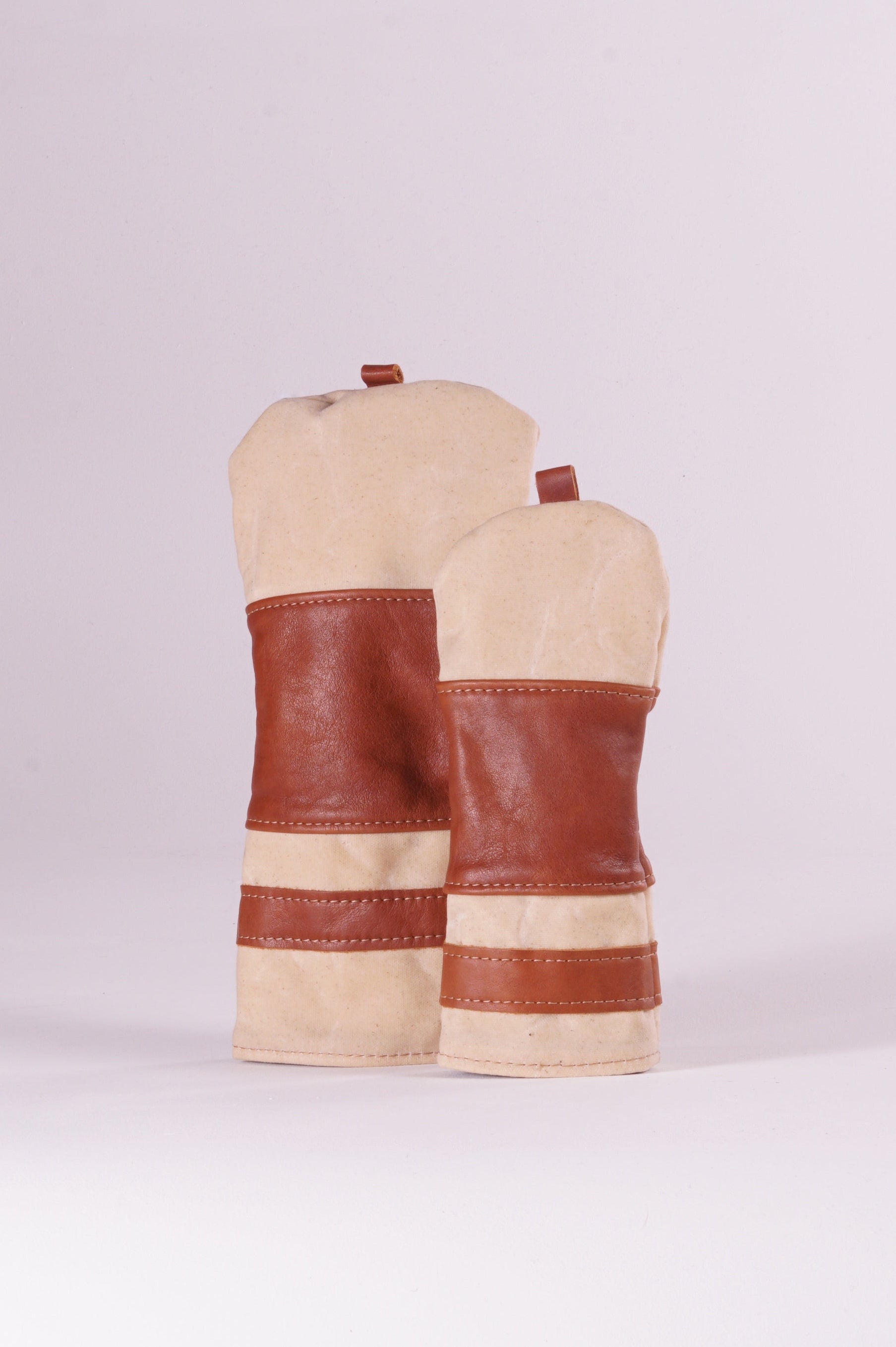 Head Cover Set - Natural Canvas and Natural Leather Trim