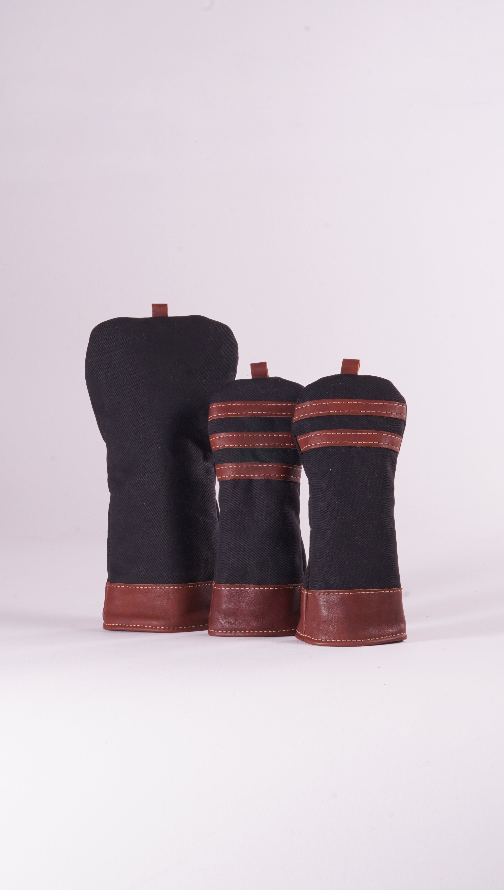 Head Cover Set - Black Waxed Canvas and Chestnut Leather Trim