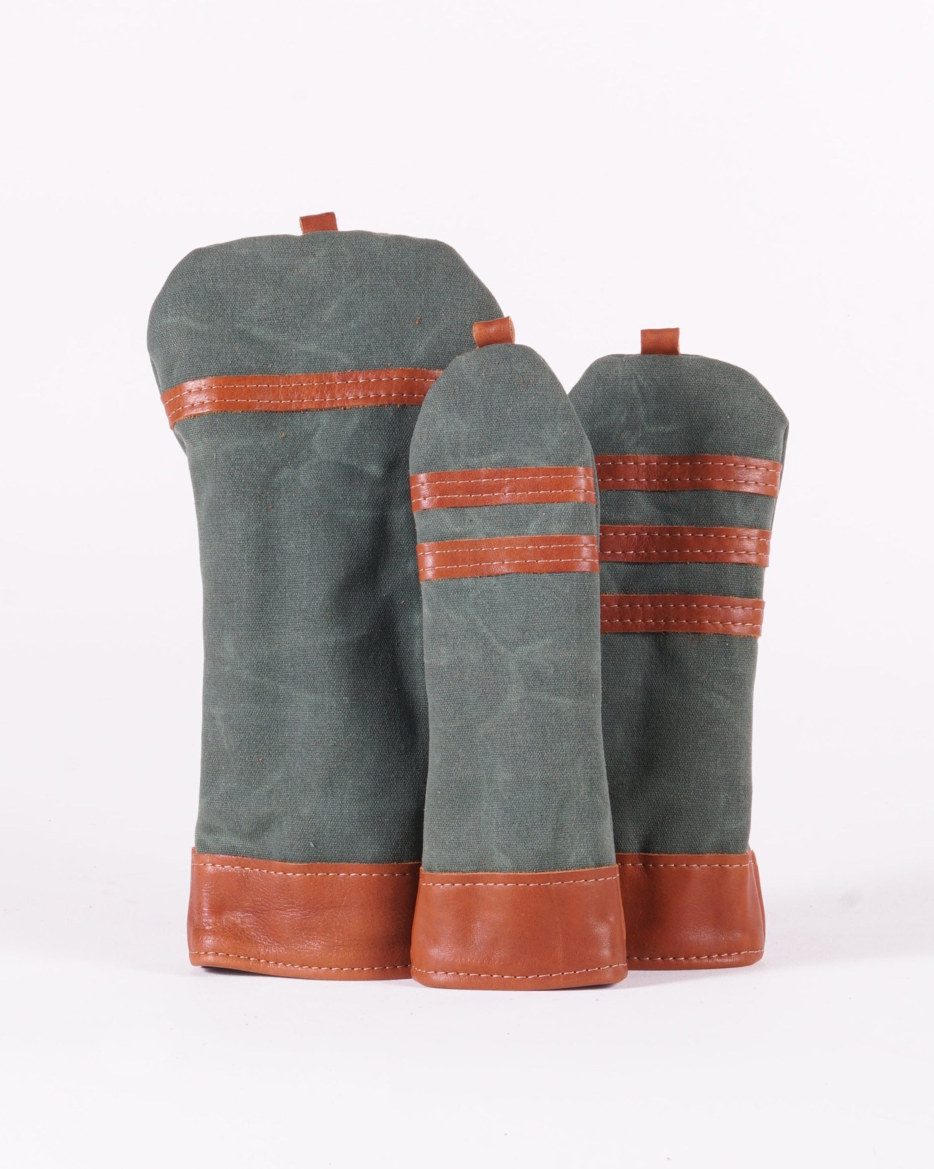 Head Cover set - Spruce Green Waxed Canvas & Chestnut Leather trim