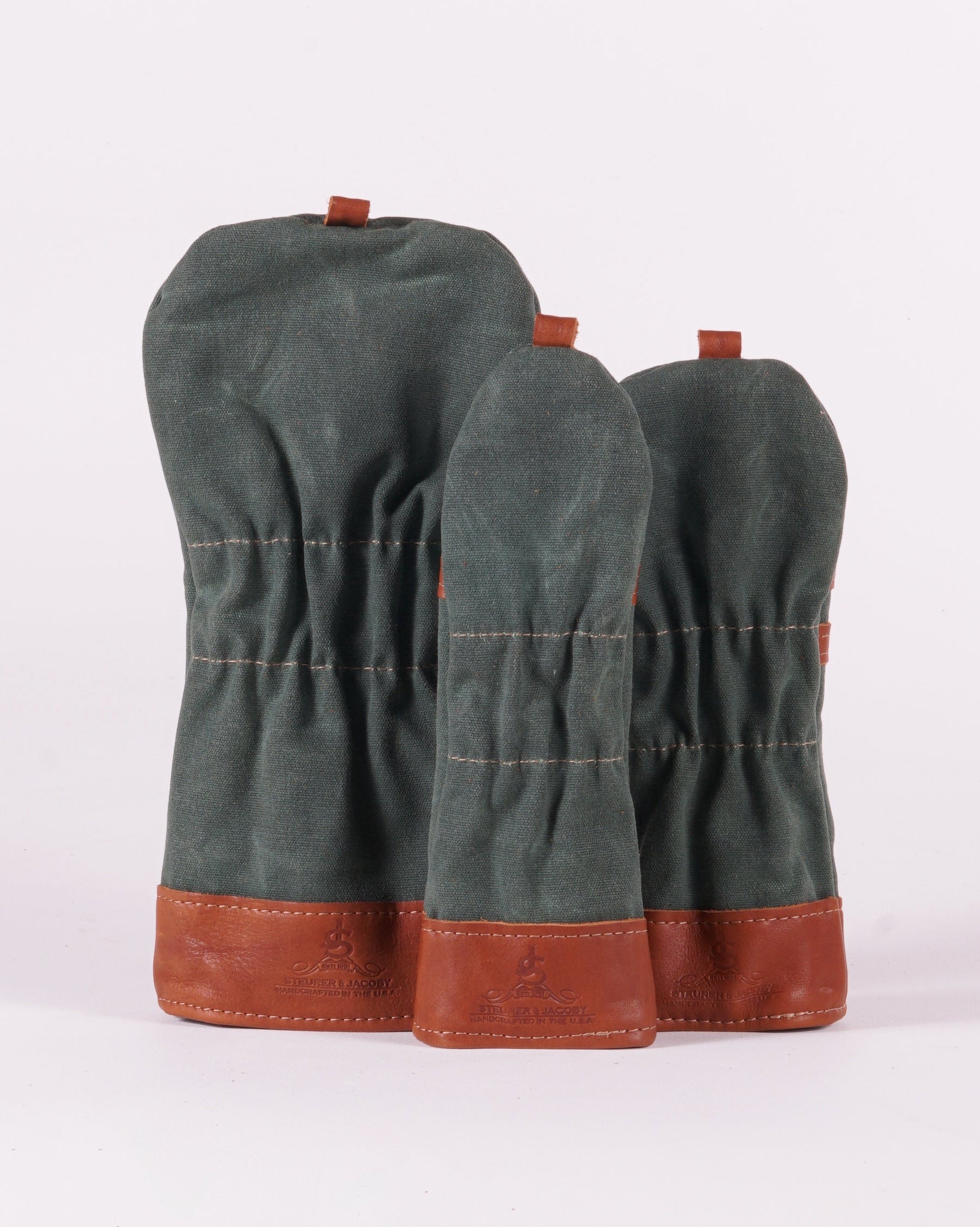 Head Cover set - Spruce Green Waxed Canvas & Chestnut Leather trim