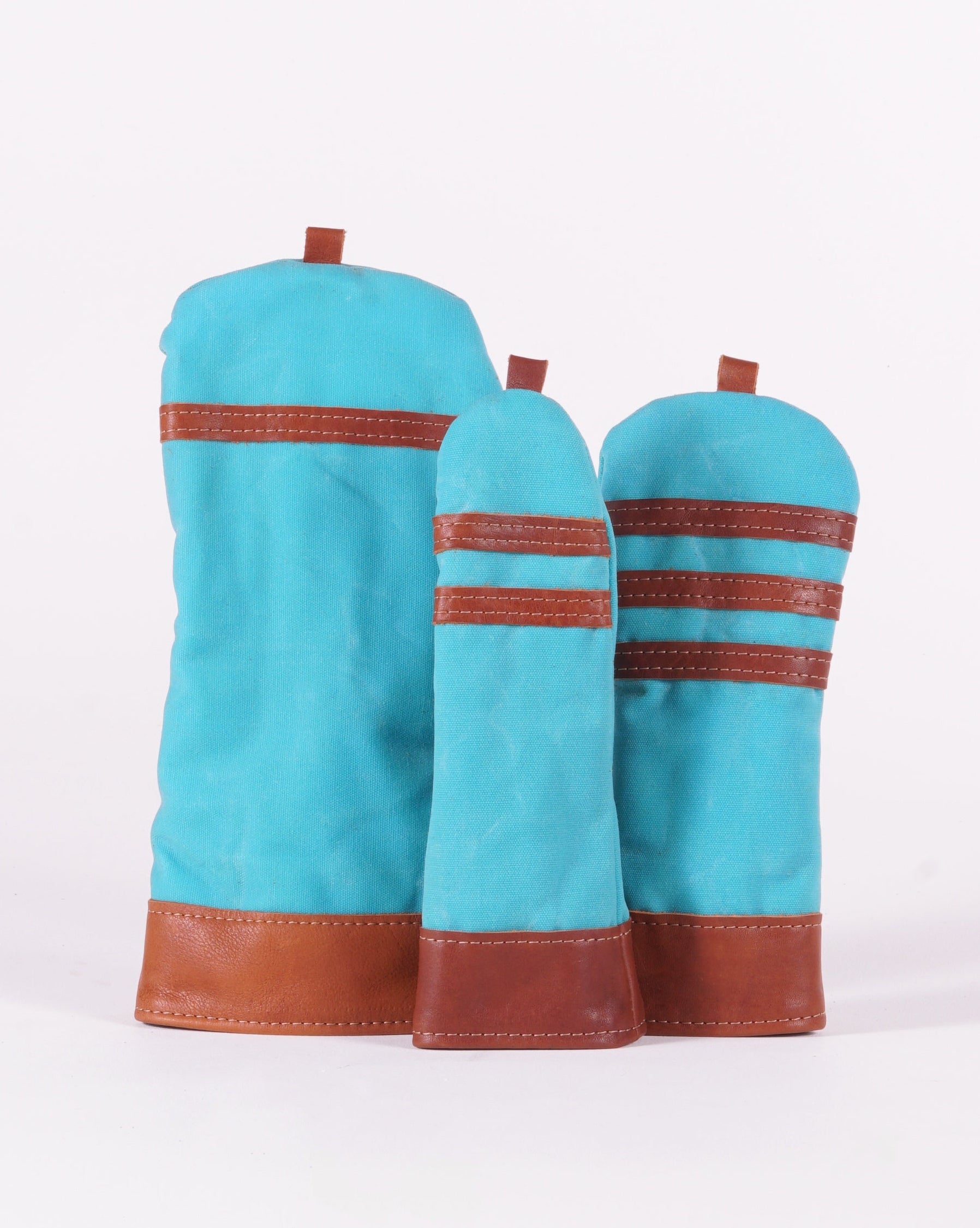 Head Cover Set - Turquoise Waxed Canvas & Chestnut Leather trim