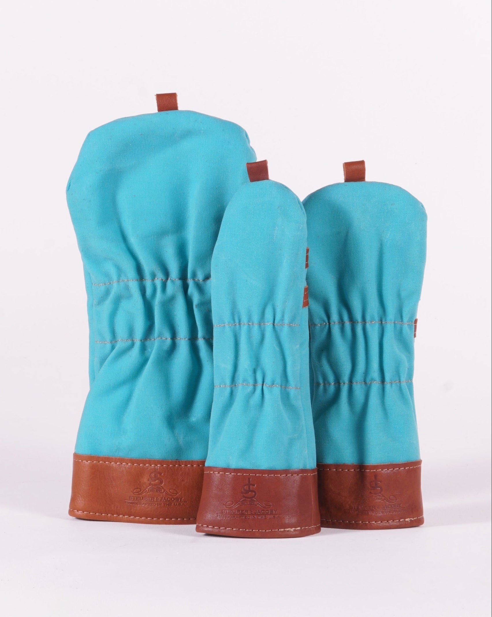 Head Cover Set - Turquoise Waxed Canvas & Chestnut Leather trim