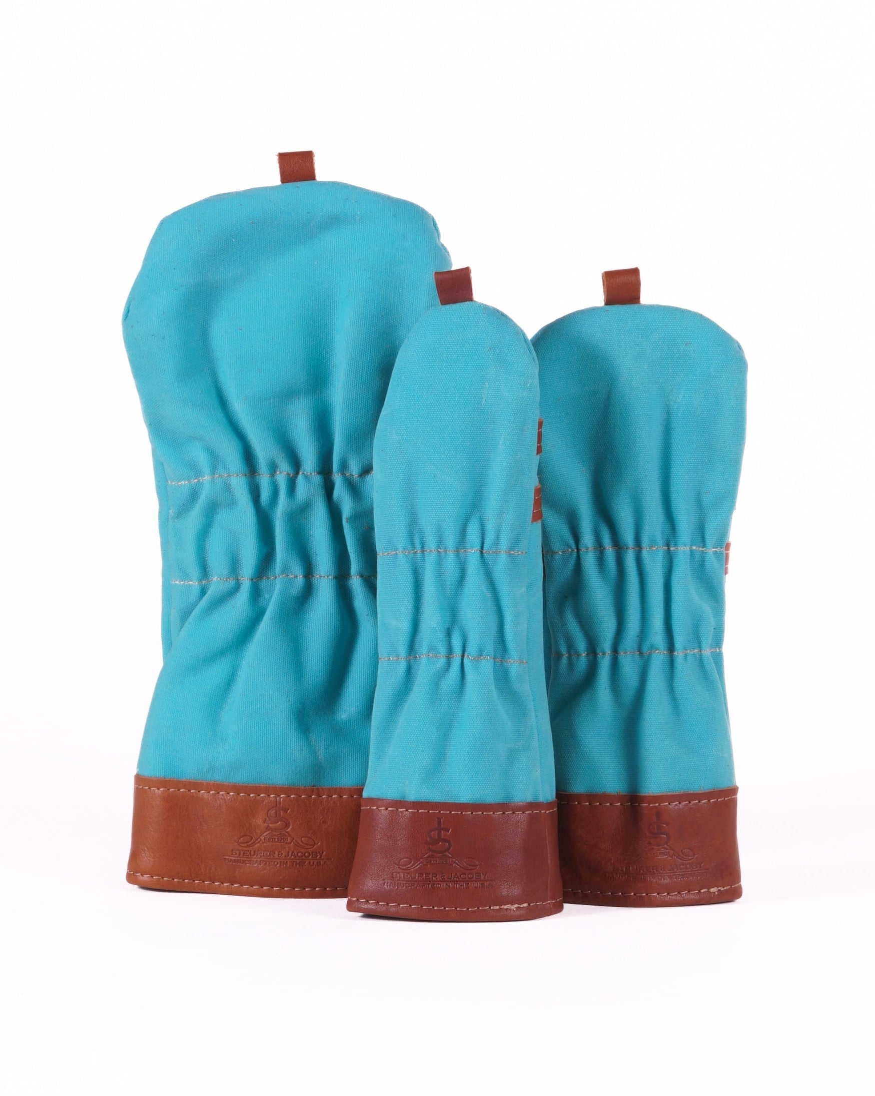 Head Cover Set - Turquoise Waxed Canvas & Chestnut Leather trim