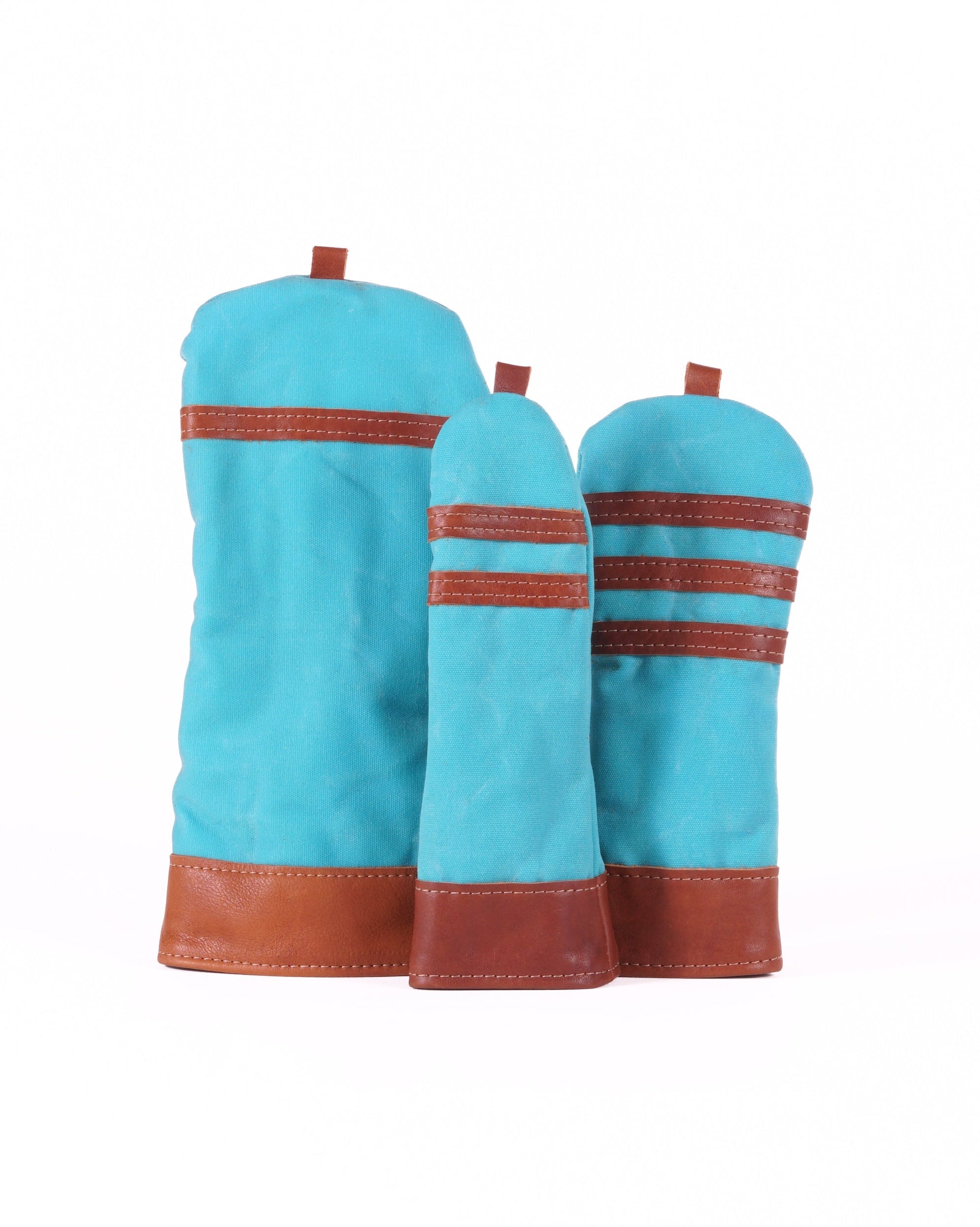 Head Cover Set - Turquoise Waxed Canvas & Chestnut Leather trim