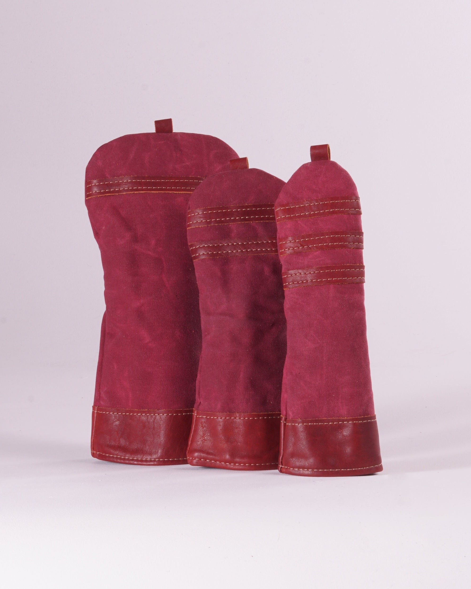 Head Cover Set - Burgundy Waxed Leather and Burgundy Leather Trim