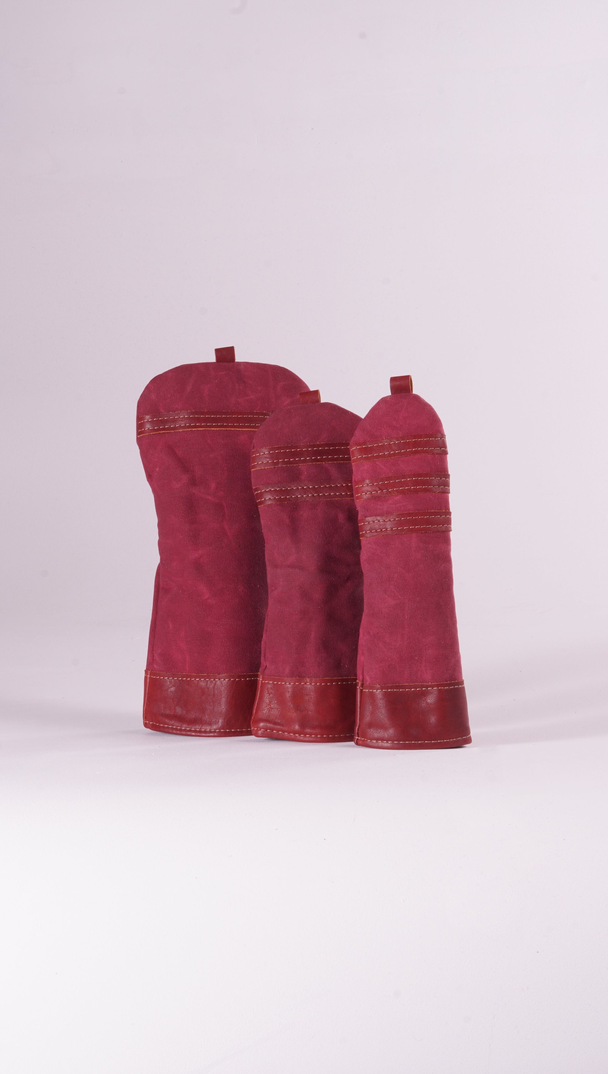 Head Cover Set - Burgundy Waxed Leather and Burgundy Leather Trim