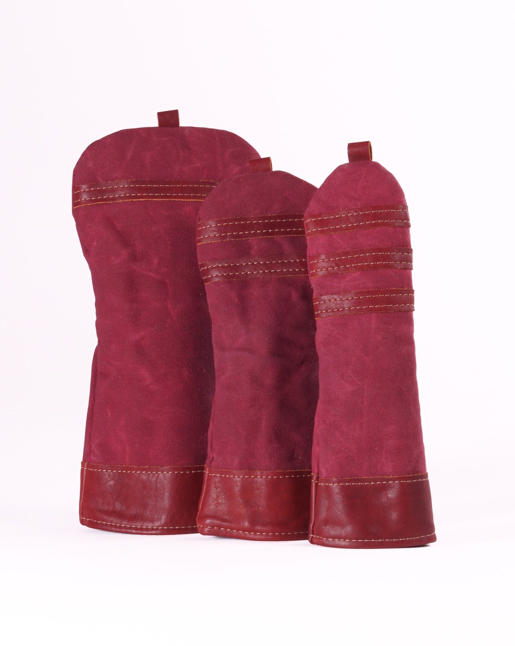 Head Cover Set - Burgundy Waxed Leather and Burgundy Leather Trim