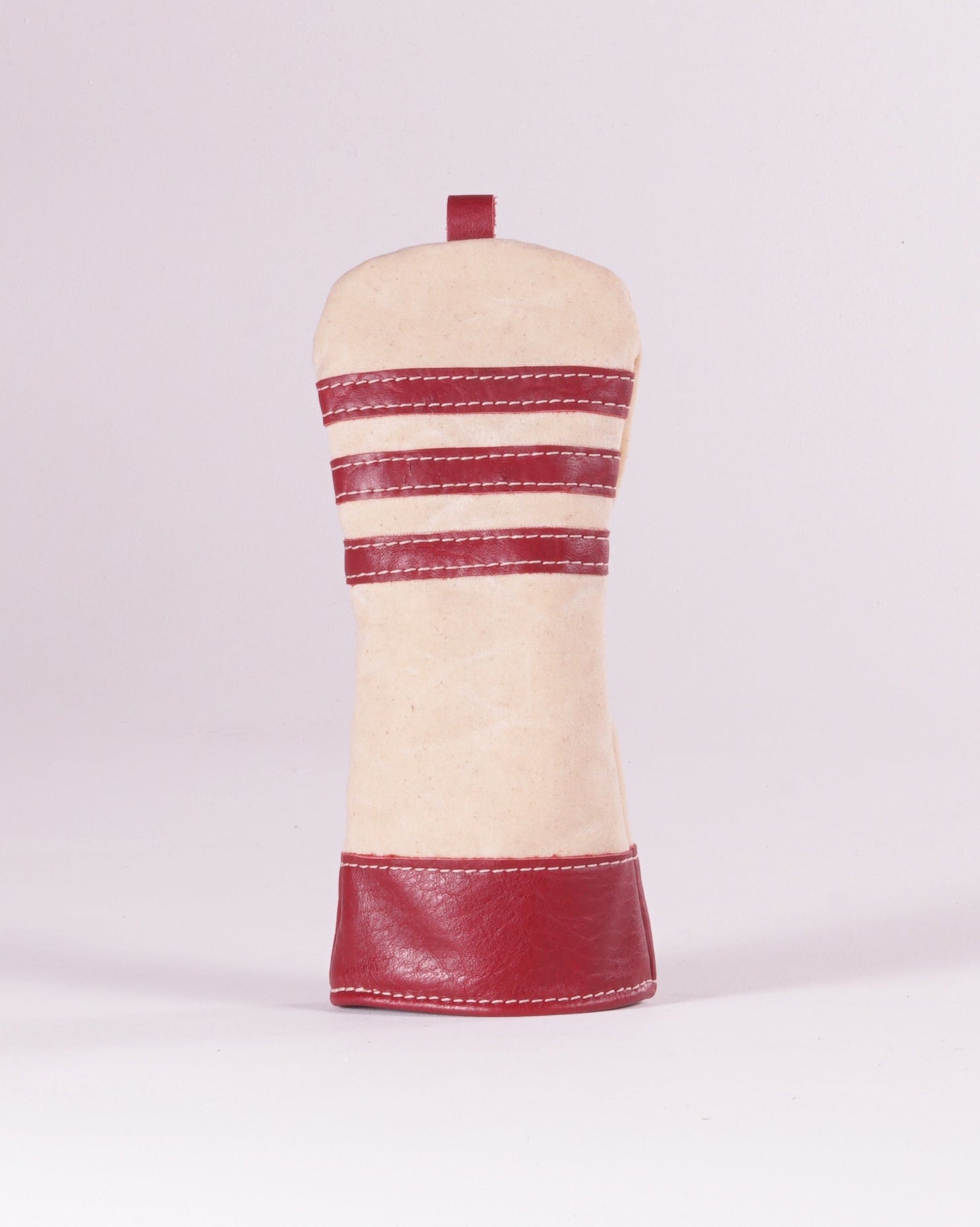 Fairway Wood Head Cover - Natural Waxed Canvas and Burgundy Leather Trim