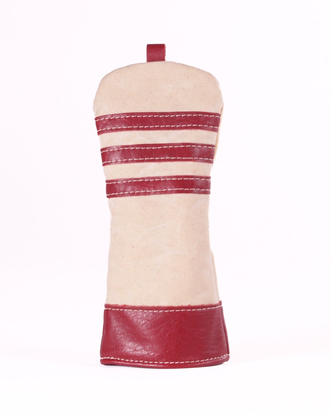 Fairway Wood Head Cover - Natural Waxed Canvas and Burgundy Leather Trim