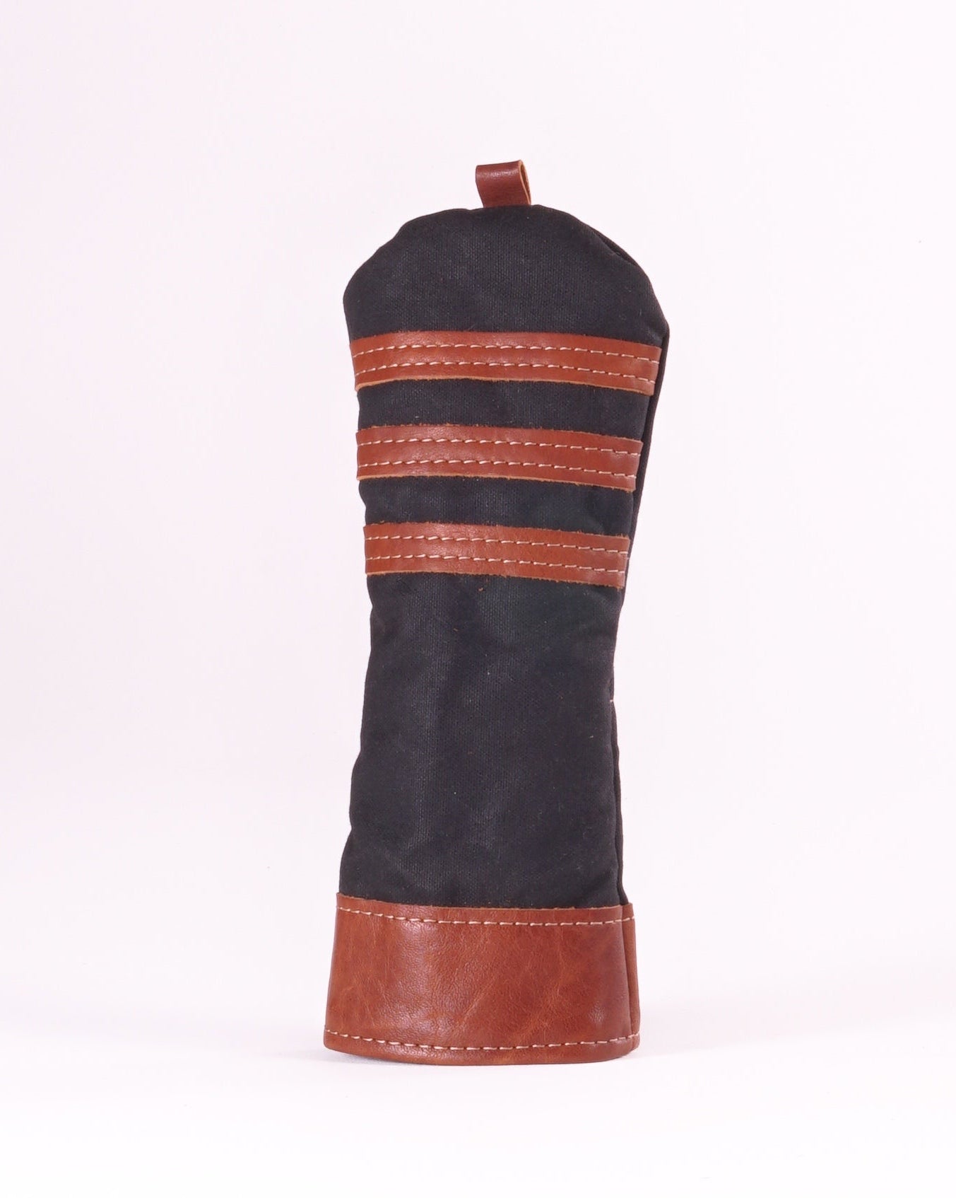 Fairway Wood Head Cover - Black Waxed Canvas and Natural Leather trim