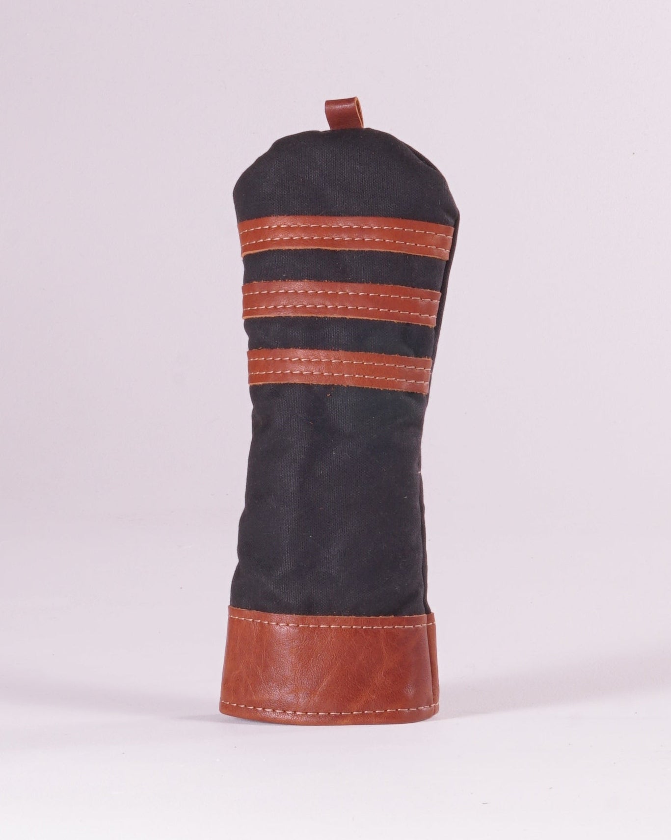 Fairway Wood Head Cover - Black Waxed Canvas and Natural Leather trim
