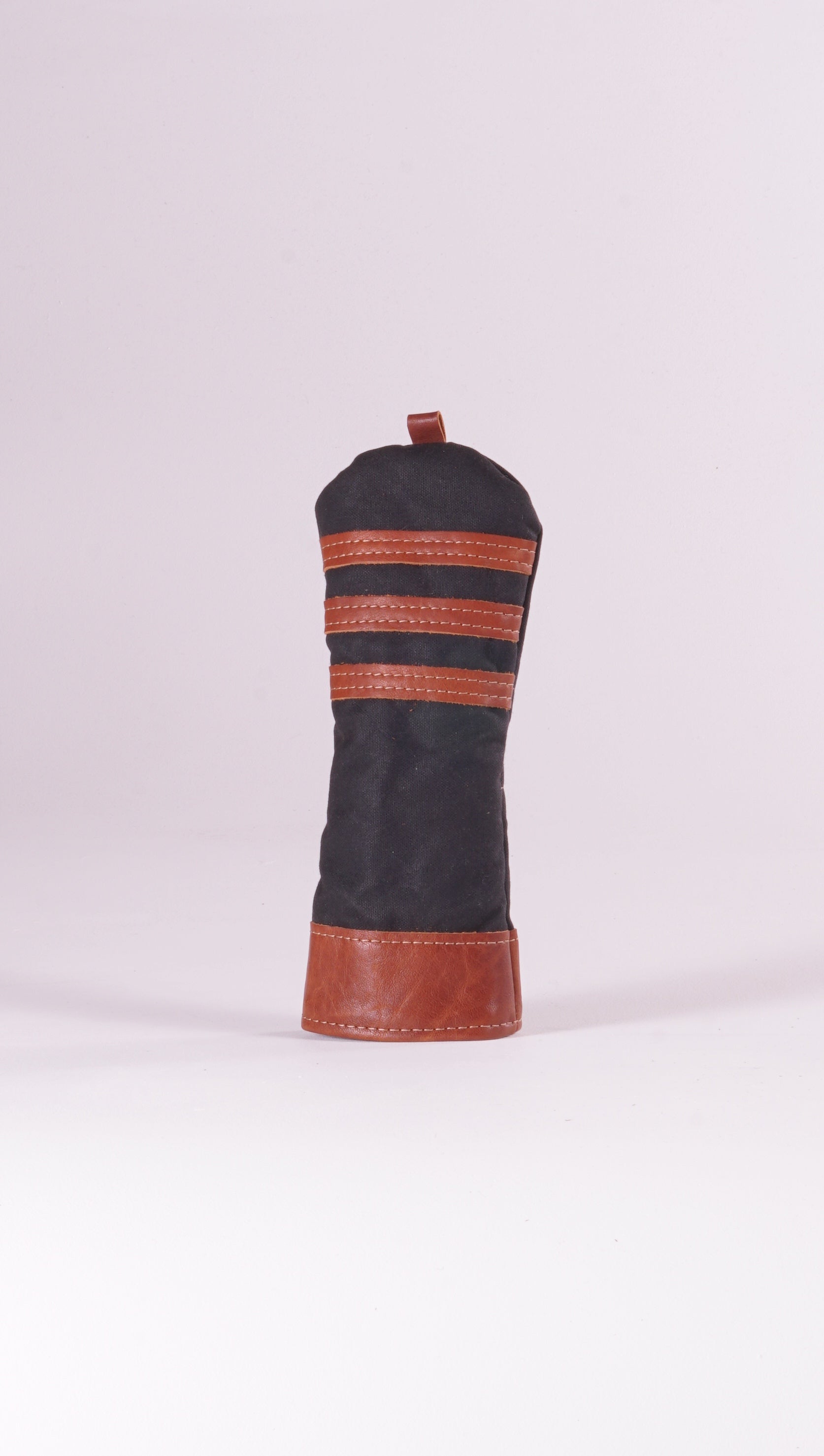 Fairway Wood Head Cover - Black Waxed Canvas and Natural Leather trim