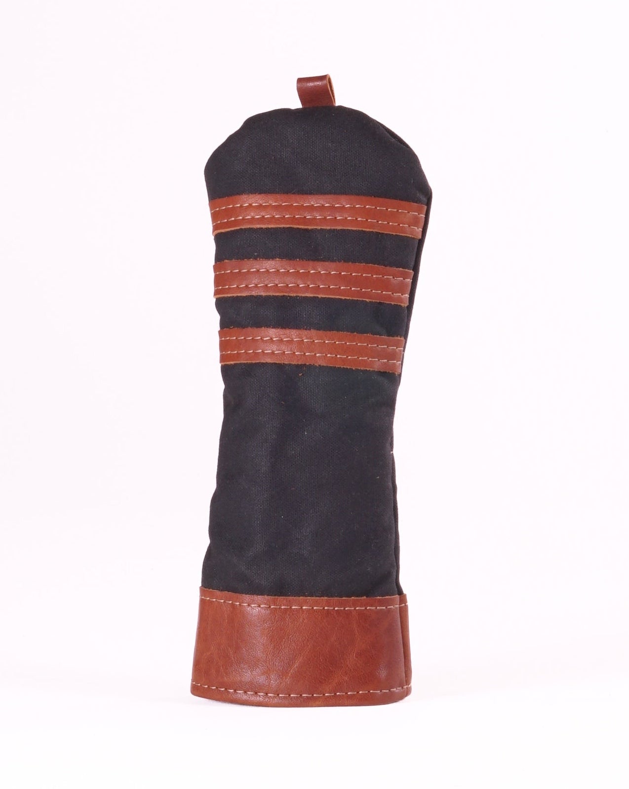 Fairway Wood Head Cover - Black Waxed Canvas and Natural Leather trim