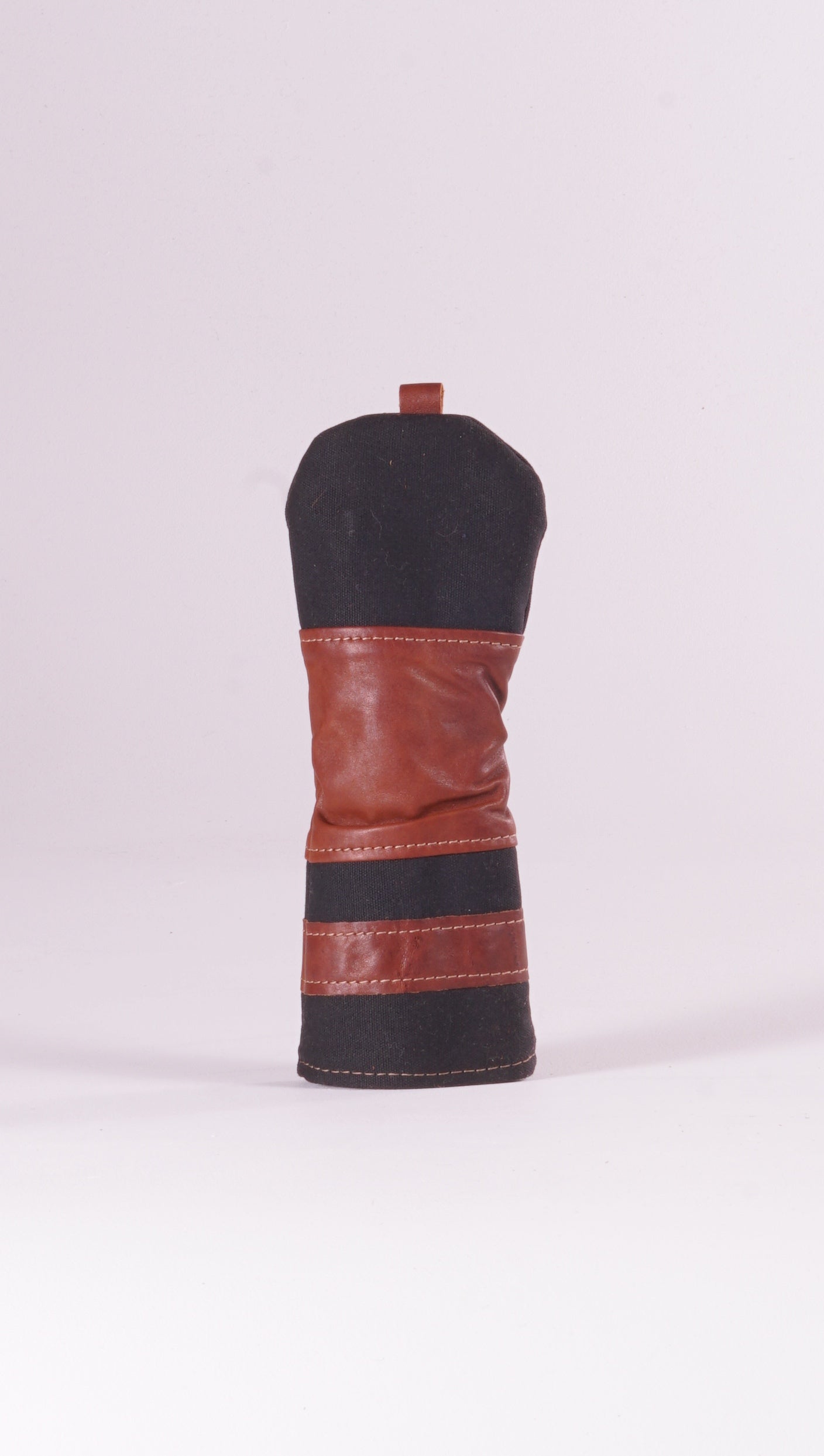 Fairway Wood Head Cover - Black Waxed Canvas and Chestnut Leather trim