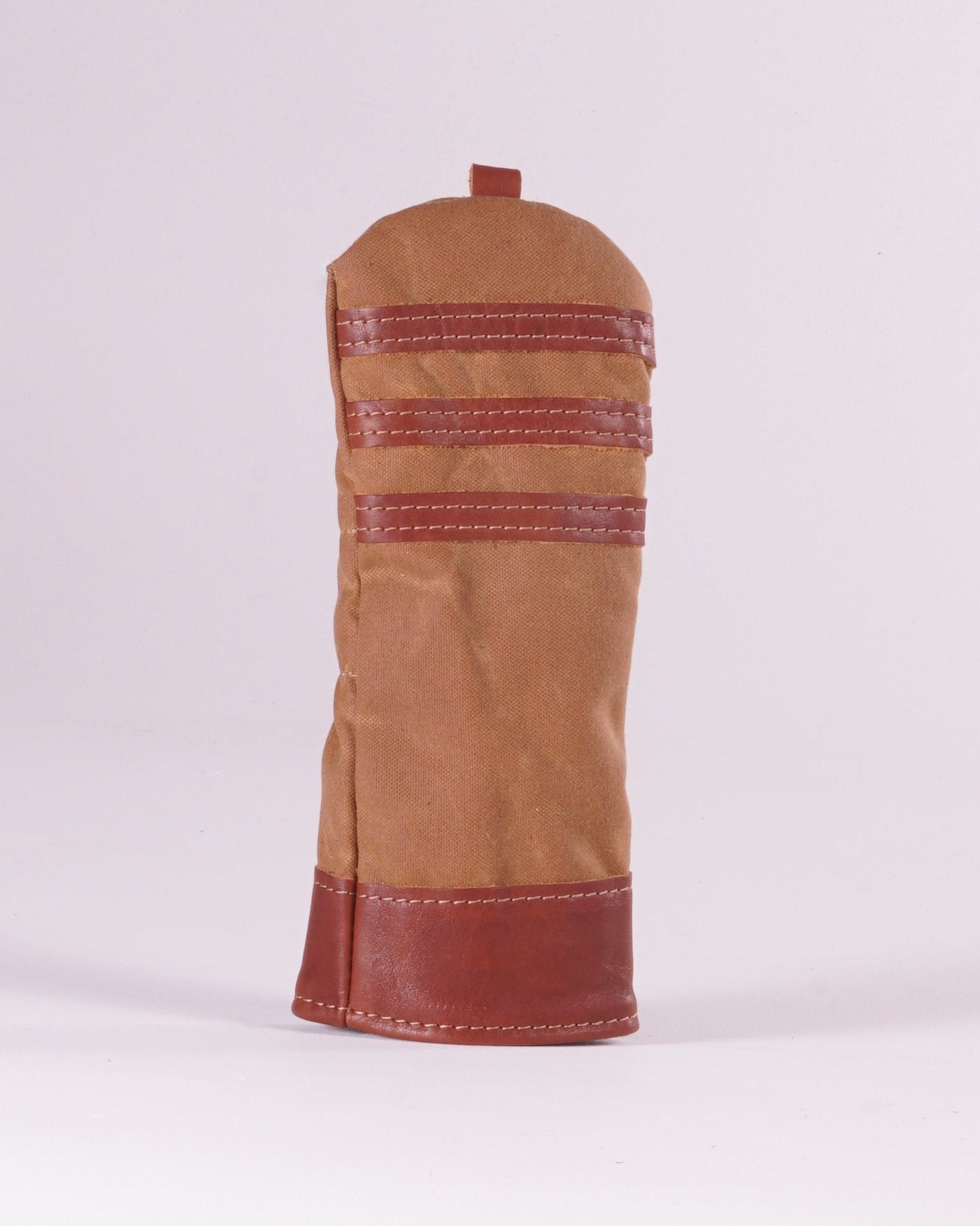 Fairway Wood Head Cover - Field Tan Waxed Canvas & Chestnut Leather trim (3 stripes)