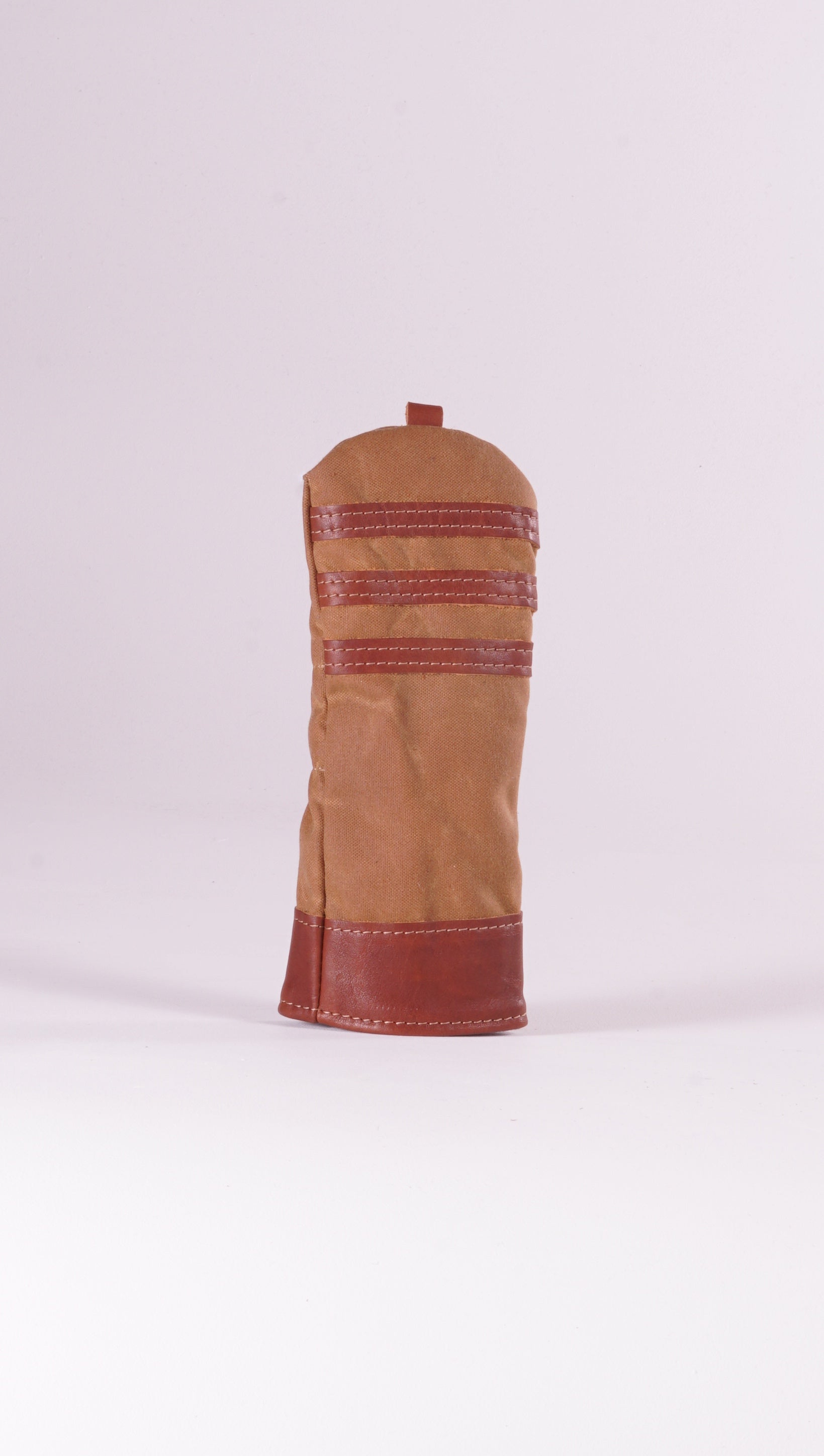 Fairway Wood Head Cover - Field Tan Waxed Canvas & Chestnut Leather trim (3 stripes)