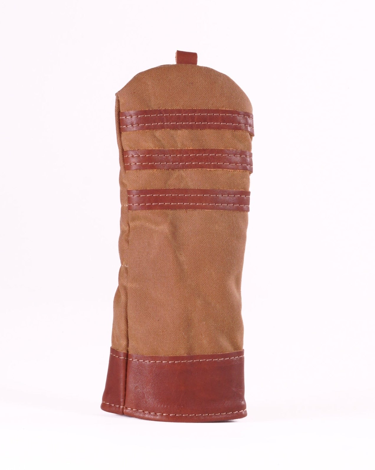 Fairway Wood Head Cover - Field Tan Waxed Canvas & Chestnut Leather trim (3 stripes)