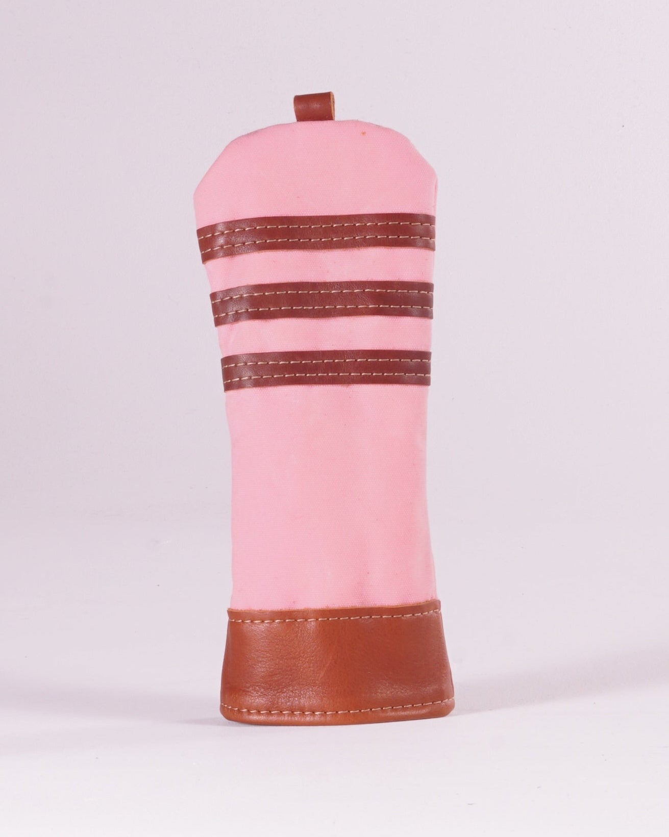 Fairway Wood Head Cover - Pastel Pink Waxed Canvas & Chestnut Leather trim (3 stripes)