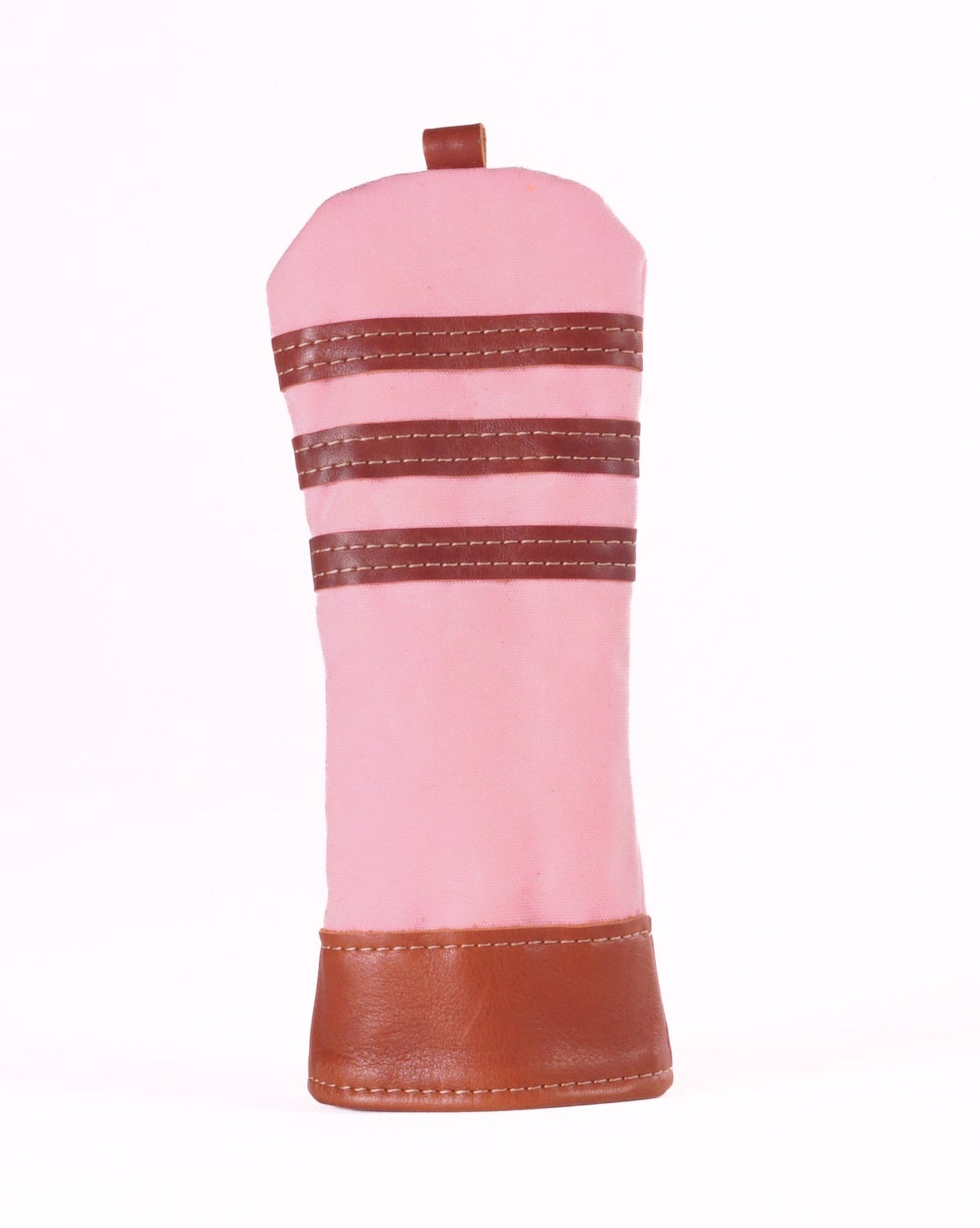 Fairway Wood Head Cover - Pastel Pink Waxed Canvas & Chestnut Leather trim (3 stripes)
