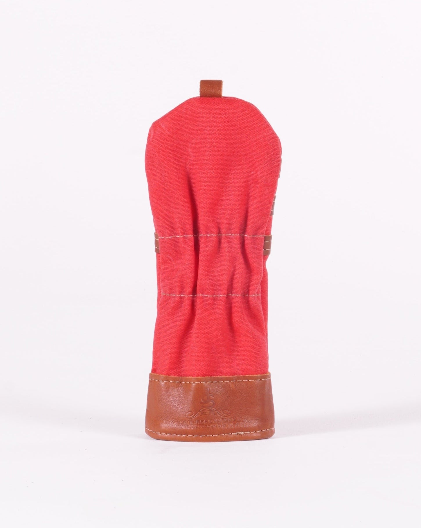 Fairway Head Cover - Bright Red Waxed Canvas & Chestnut Leather trim (2 stripes)