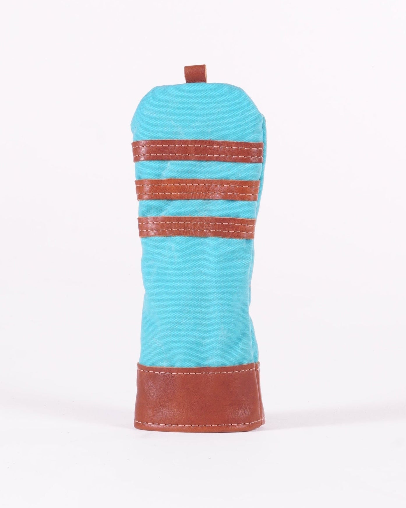 Fairway Head Cover - Turquoise Waxed Canvas & Chestnut Leather trim (3 stripes)