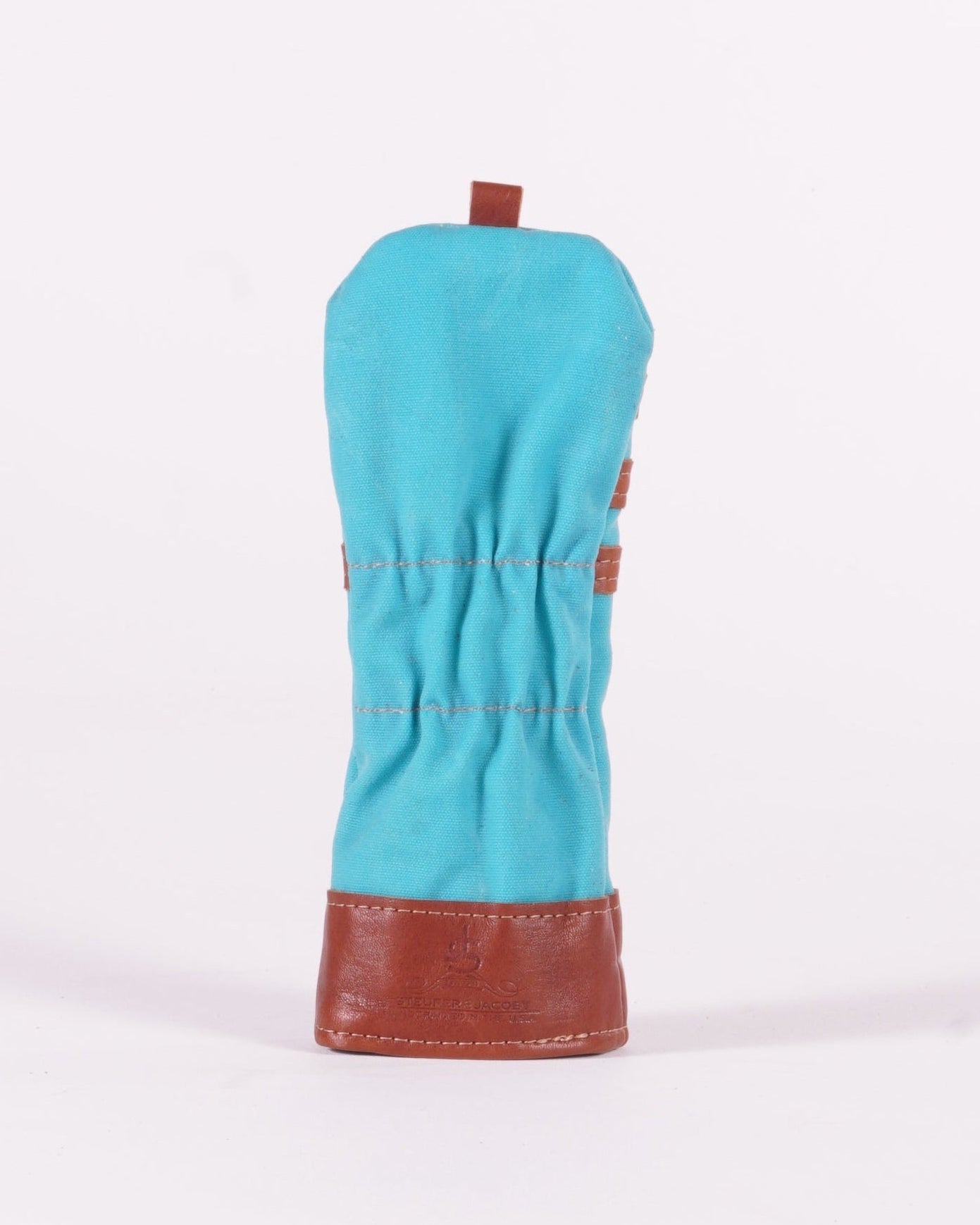 Fairway Head Cover - Turquoise Waxed Canvas & Chestnut Leather trim (3 stripes)