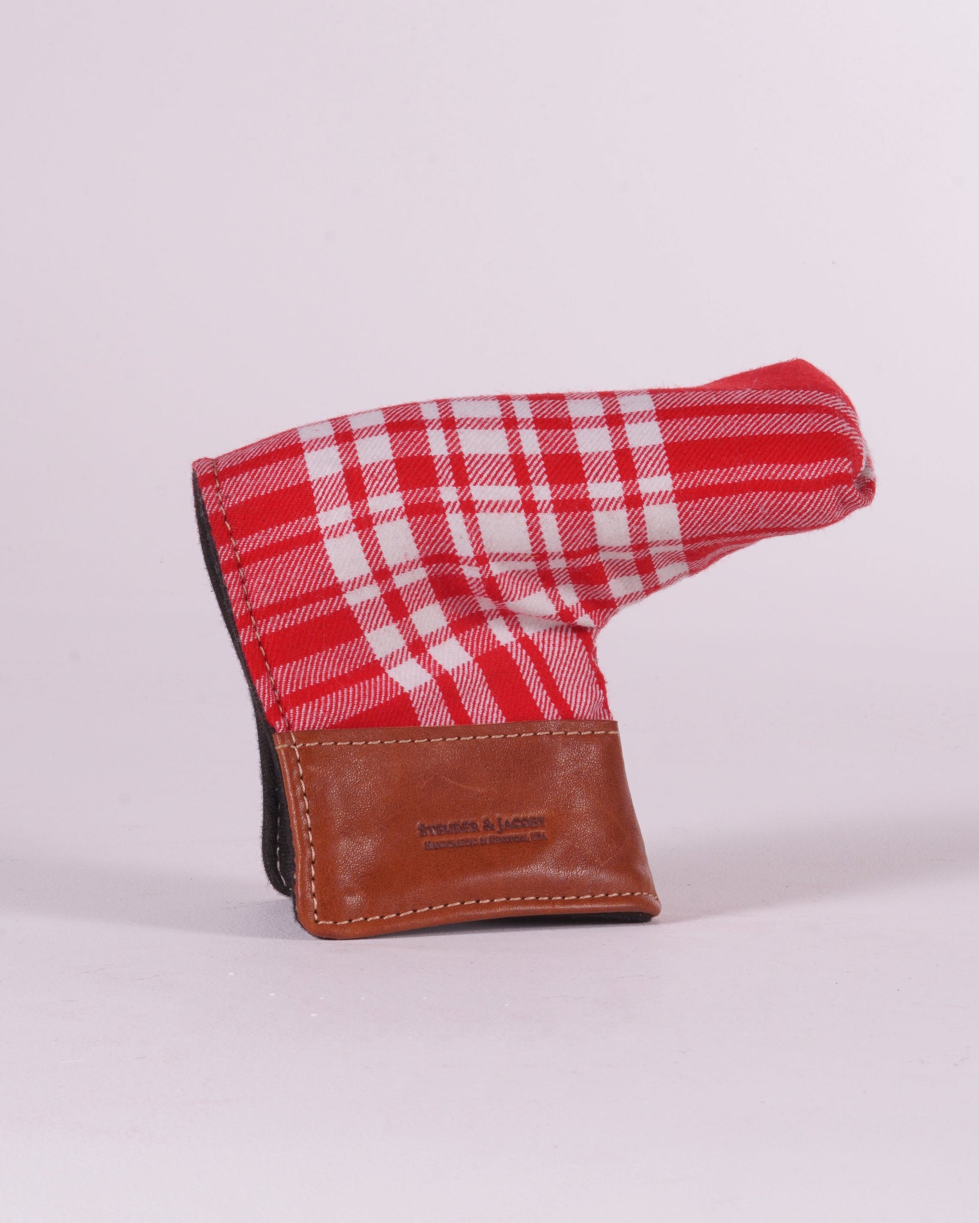 Putter Cover - Menzies Red and White Tartan with Natural Leather Trim