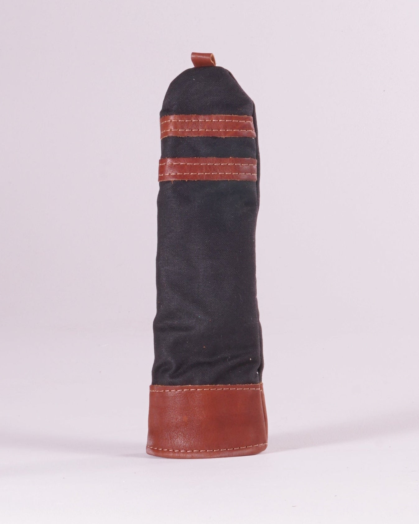 Hybrid Head Cover - Black Waxed Canvas & Chestnut Leather trim (2 stripes)
