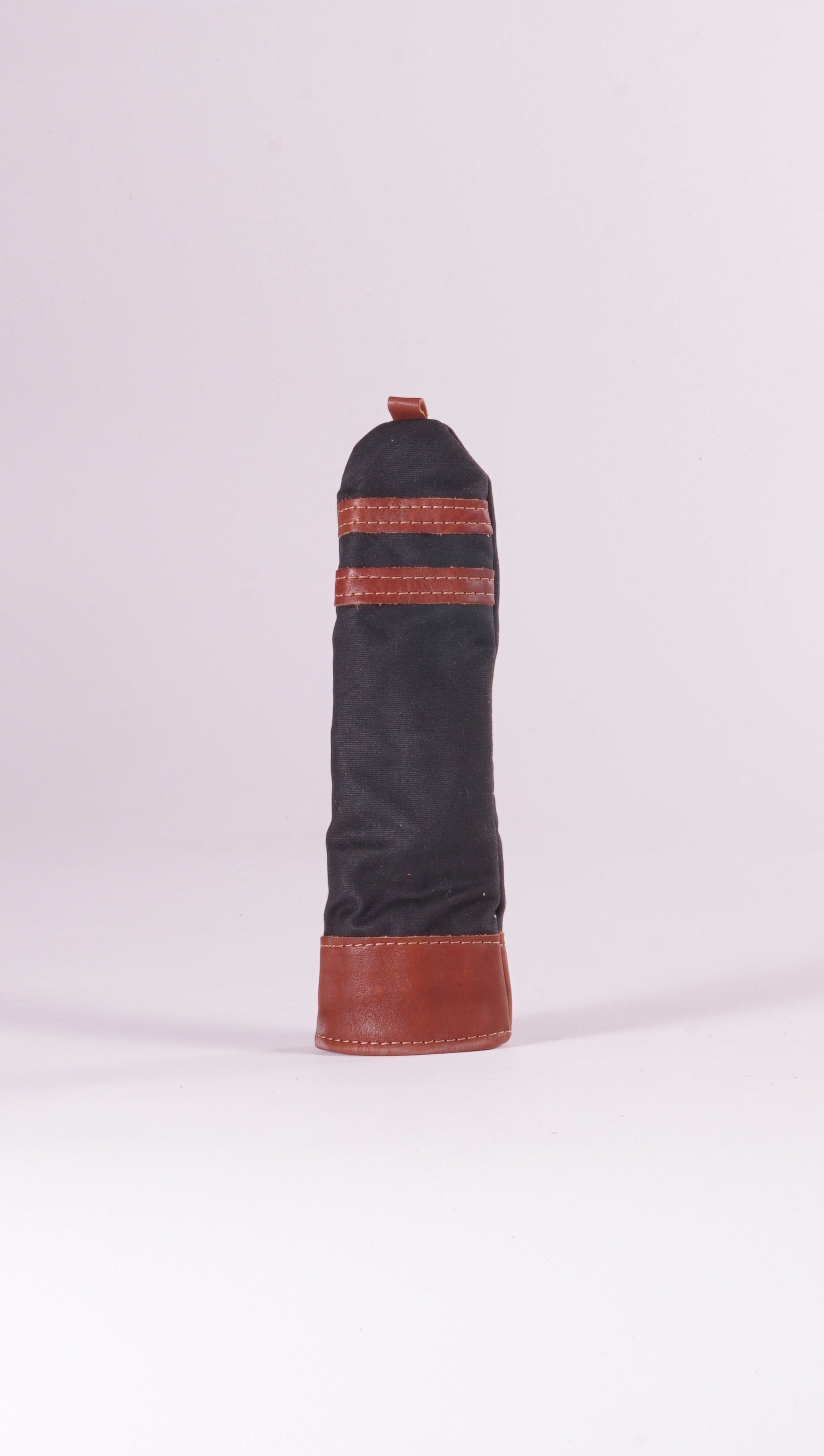 Hybrid Head Cover - Black Waxed Canvas & Chestnut Leather trim (2 stripes)