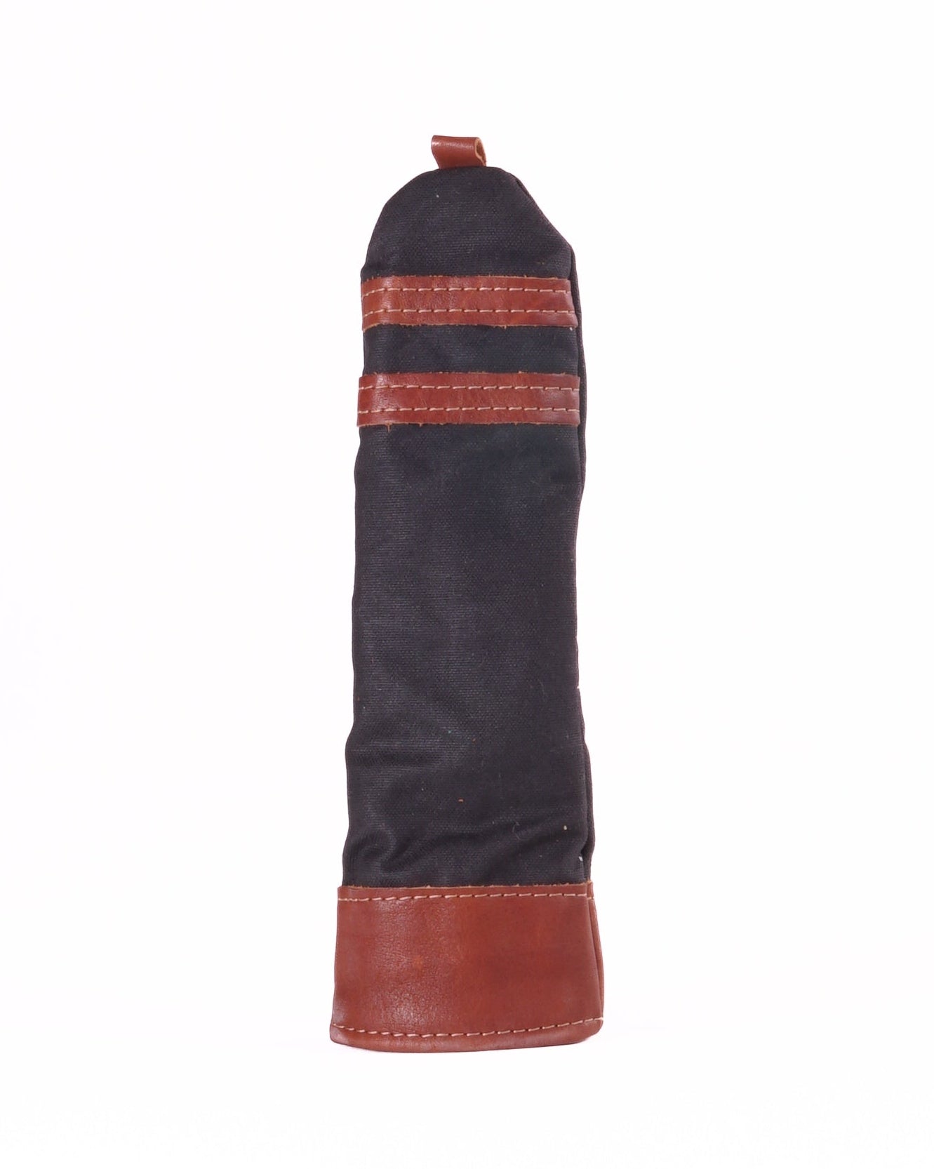 Hybrid Head Cover - Black Waxed Canvas & Chestnut Leather trim (2 stripes)