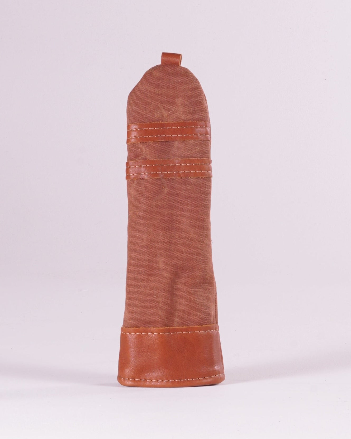 Hybrid Head Cover - Brush Brown Waxed Canvas & Natural Leather Trim (2 stripes)