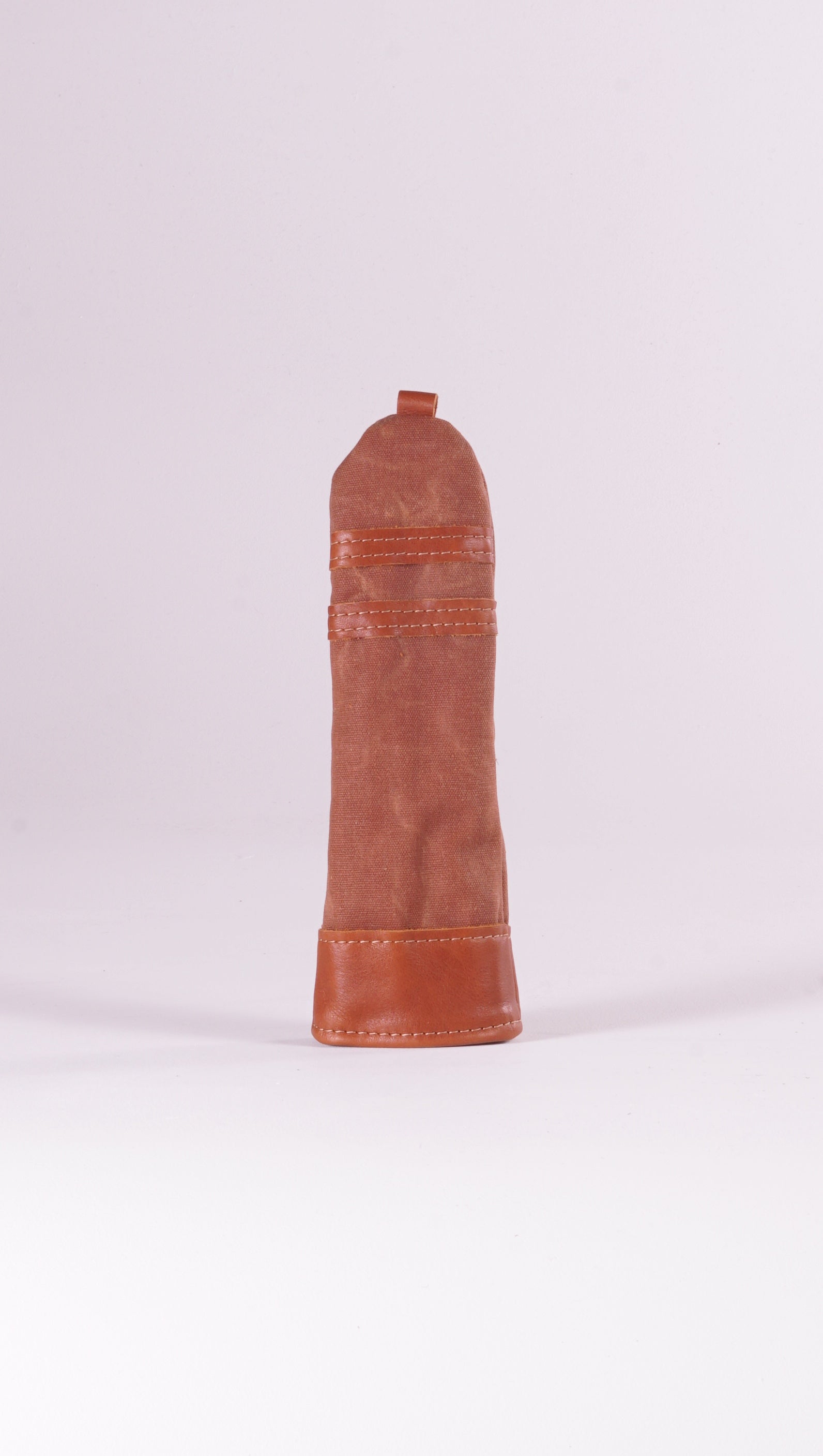 Hybrid Head Cover - Brush Brown Waxed Canvas & Natural Leather Trim (2 stripes)