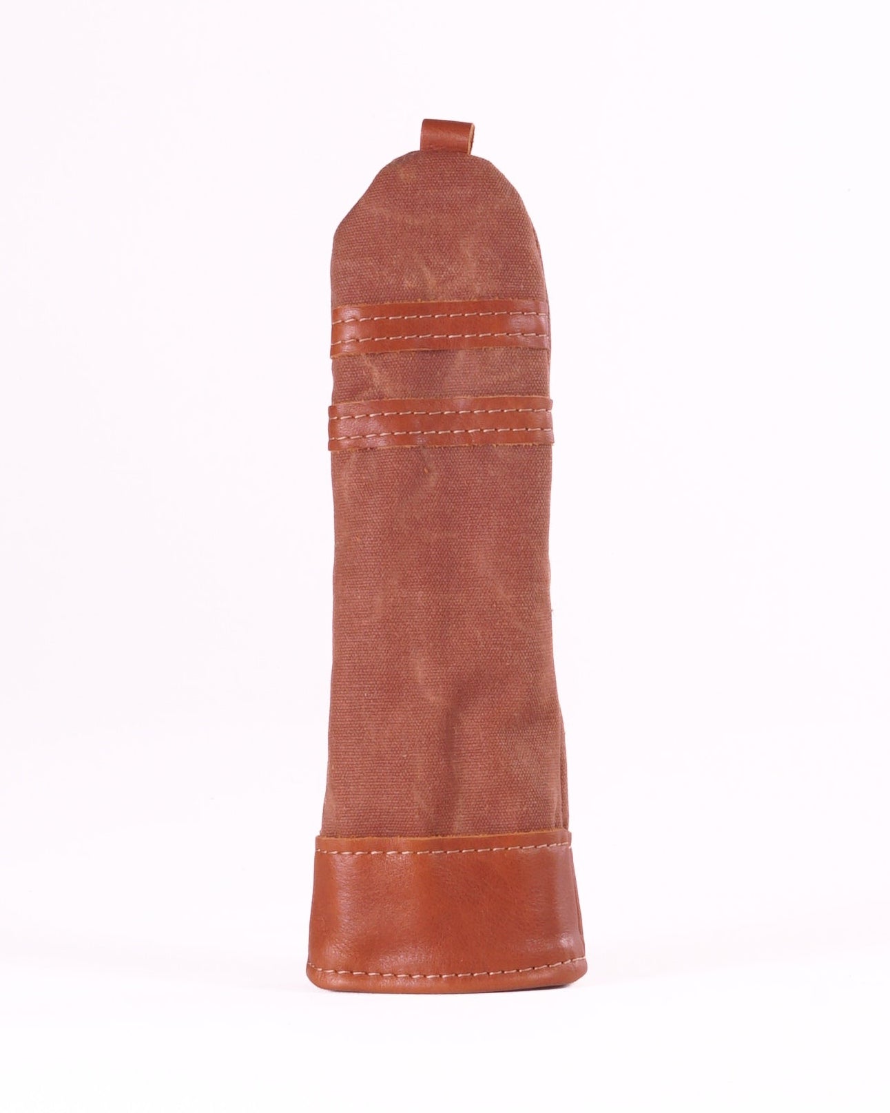 Hybrid Head Cover - Brush Brown Waxed Canvas & Natural Leather Trim (2 stripes)