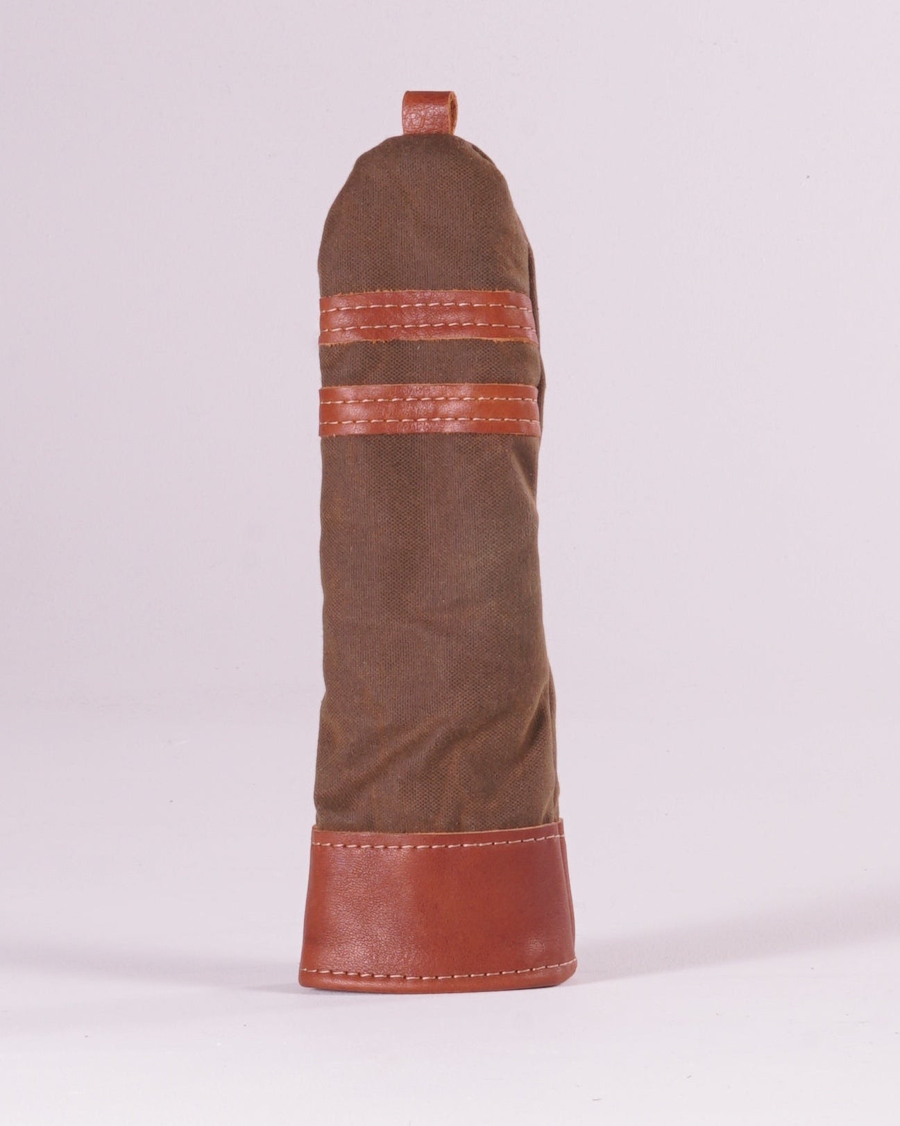 Hybrid Head Cover - Dark Oak Waxed Canvas & Chestnut Leather trim (2 stripes)