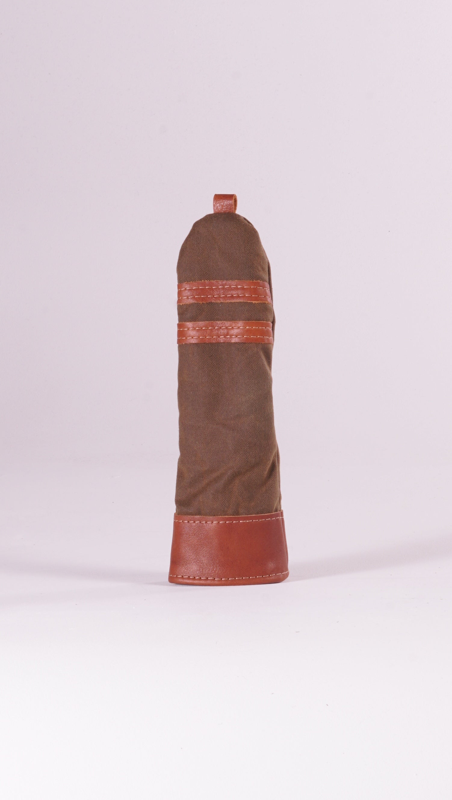 Hybrid Head Cover - Dark Oak Waxed Canvas & Chestnut Leather trim (2 stripes)