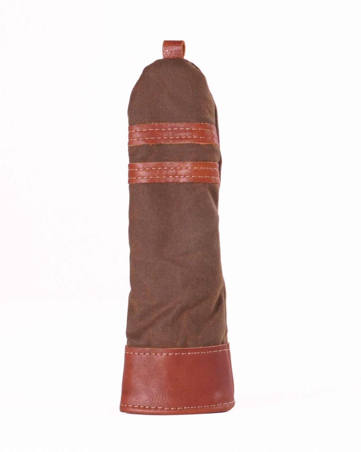 Hybrid Head Cover - Dark Oak Waxed Canvas & Chestnut Leather trim (2 stripes)