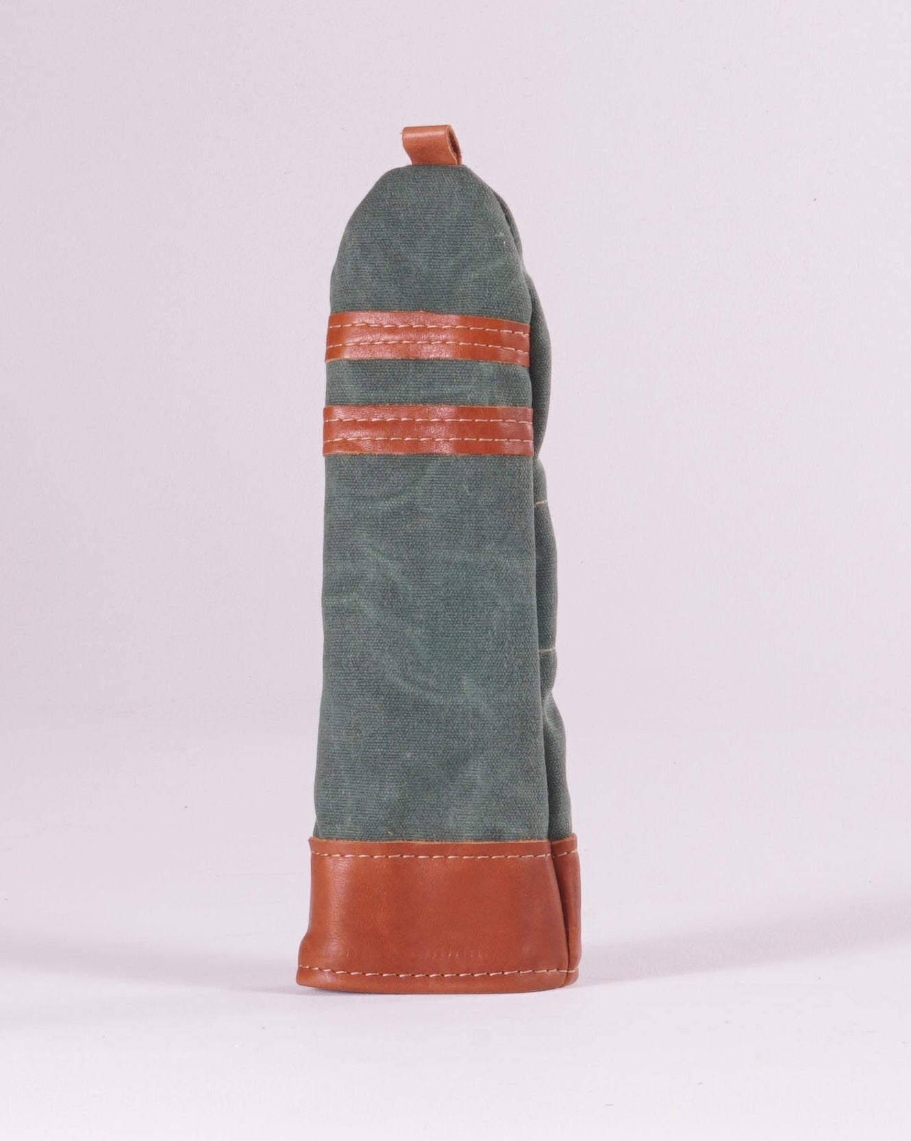 Hybrid Head Cover - Spruce Green Waxed Canvas & Natural Leather trim (2 stripes)